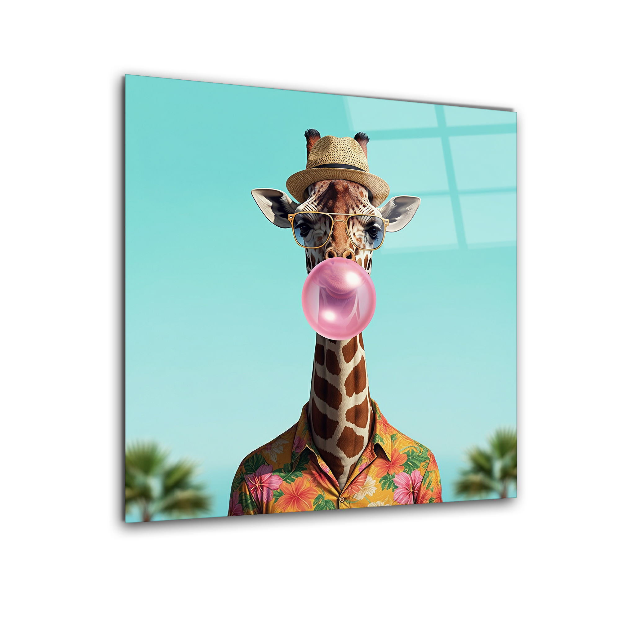 Hawaiian Giraffe with Sunglasses | Premium HD Metal Wall Art
