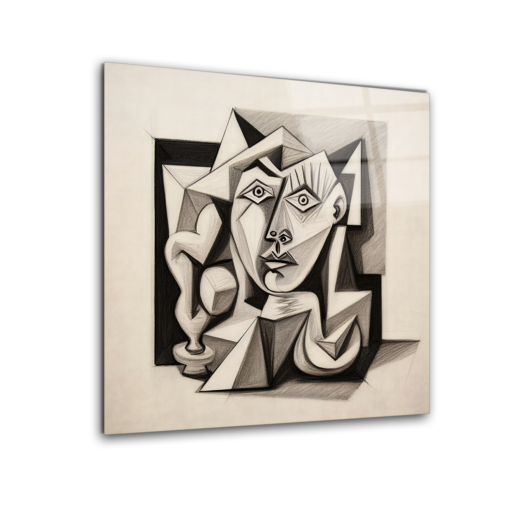 Cubist Pencil Drawing Inspired by Picasso | Premium HD Metal Wall Art