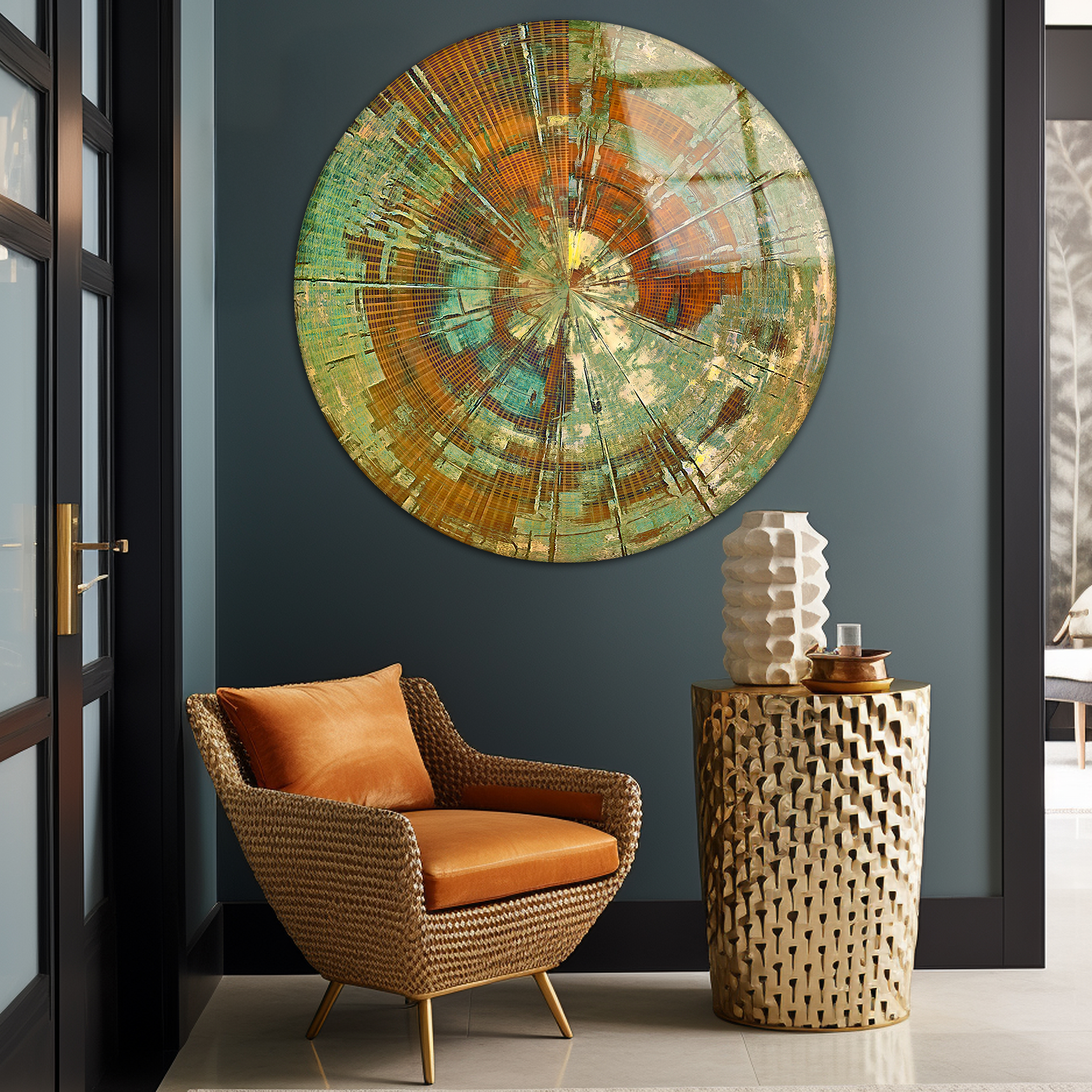 Spherical Scratched Vintage Texture | Premium HD Round Wall Art