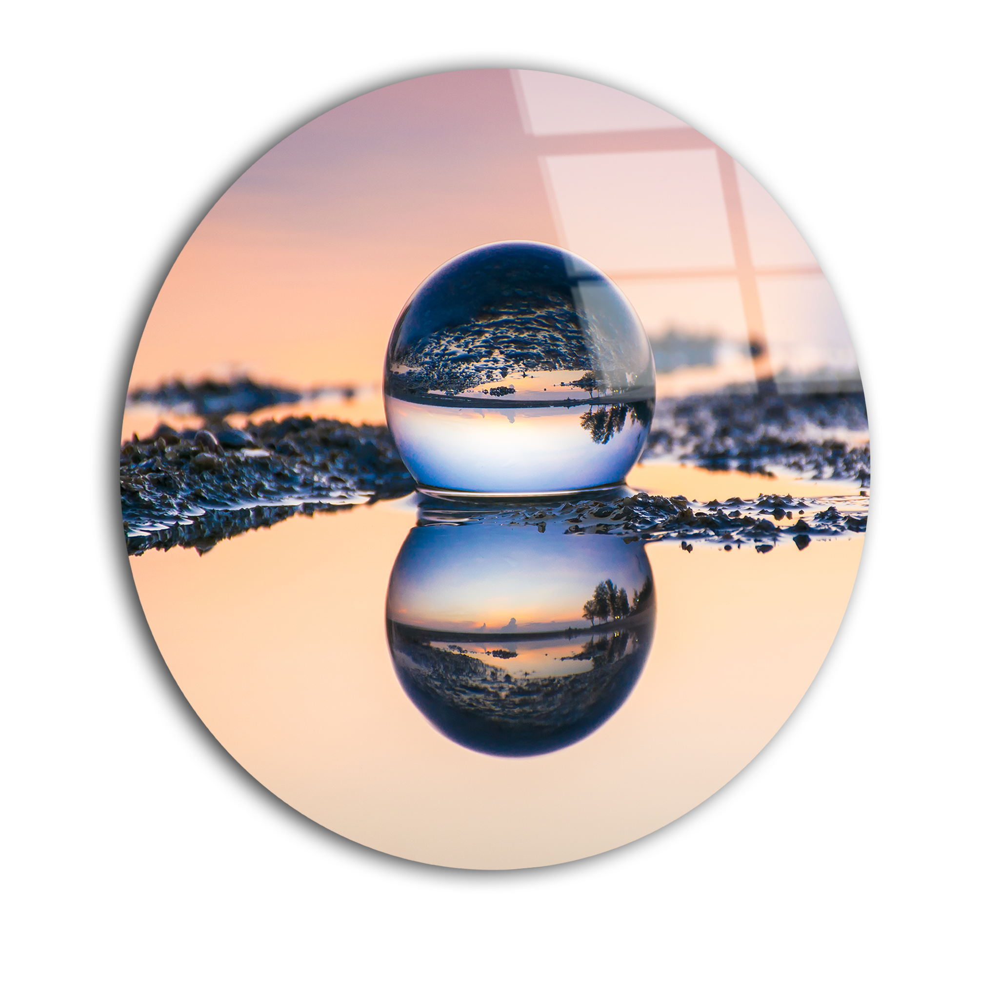 Crystal Ball Sunrise Reflection | Premium HD Round Wall Art