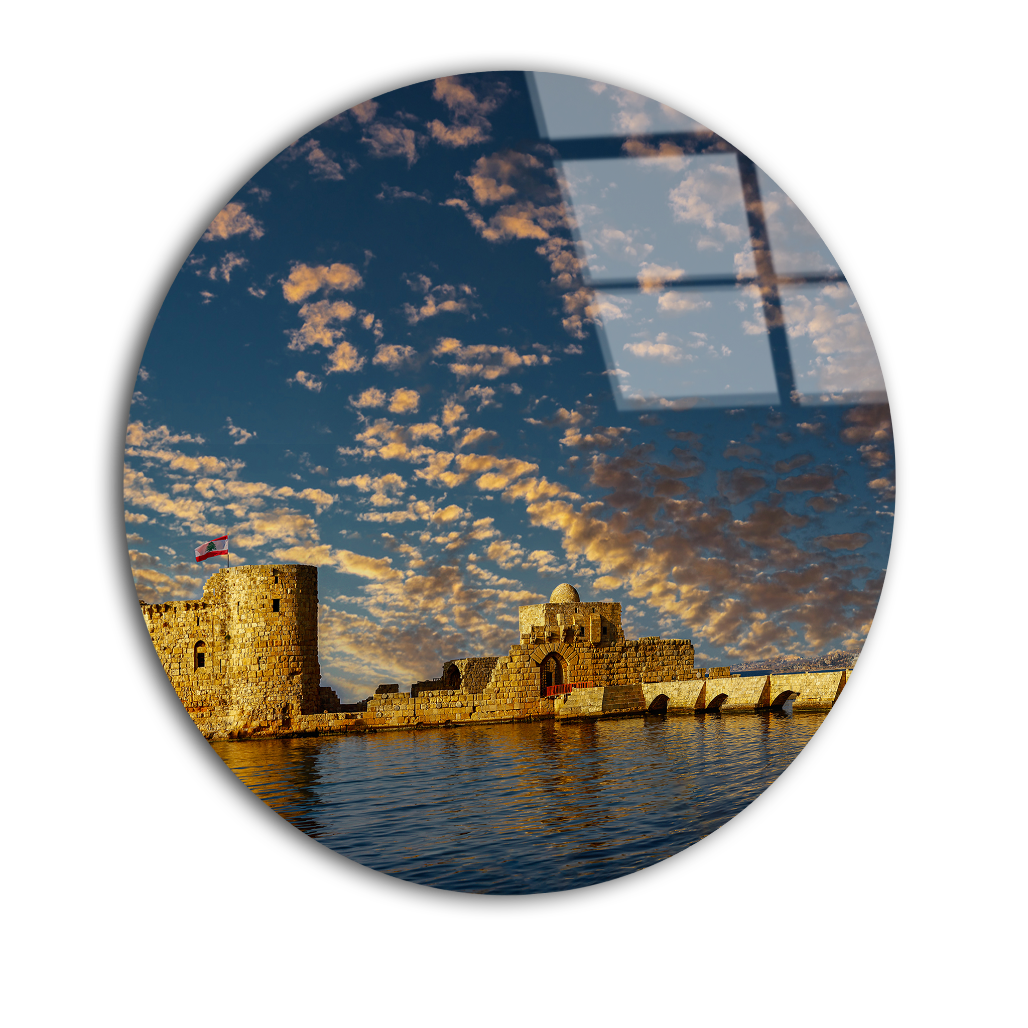 Saida Sea Castle Sunset | Premium HD Round Wall Art