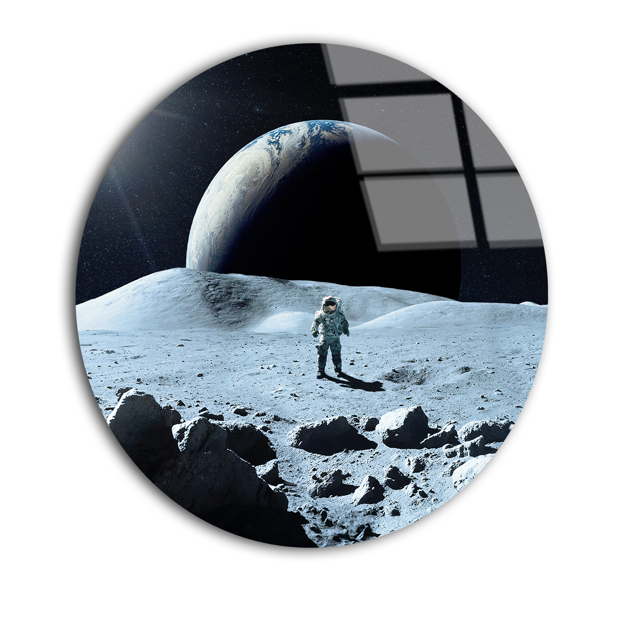 Moon Surface & Cosmonaut | Premium HD Round Wall Art