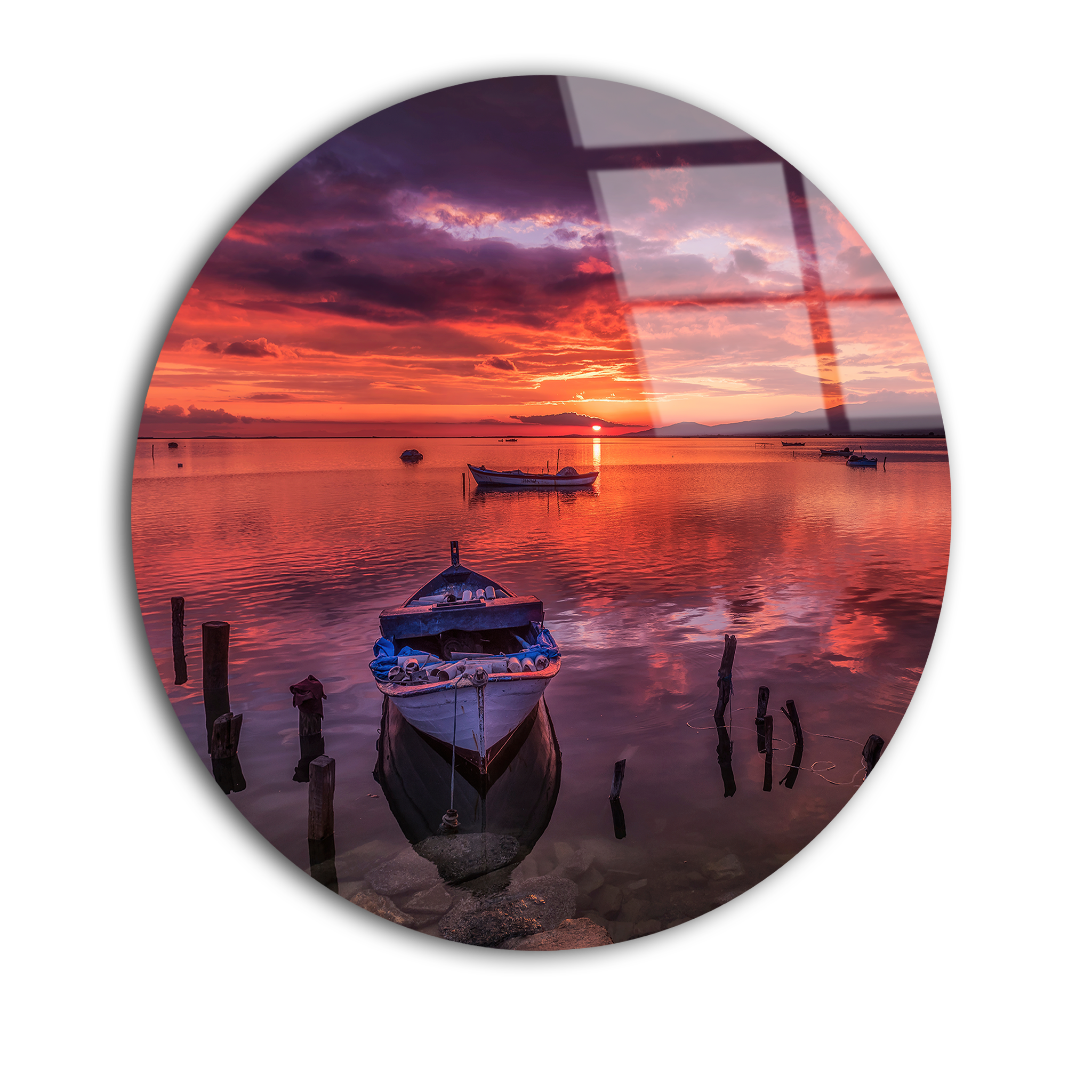 Boats at Sunset | Premium HD Round Wall Art