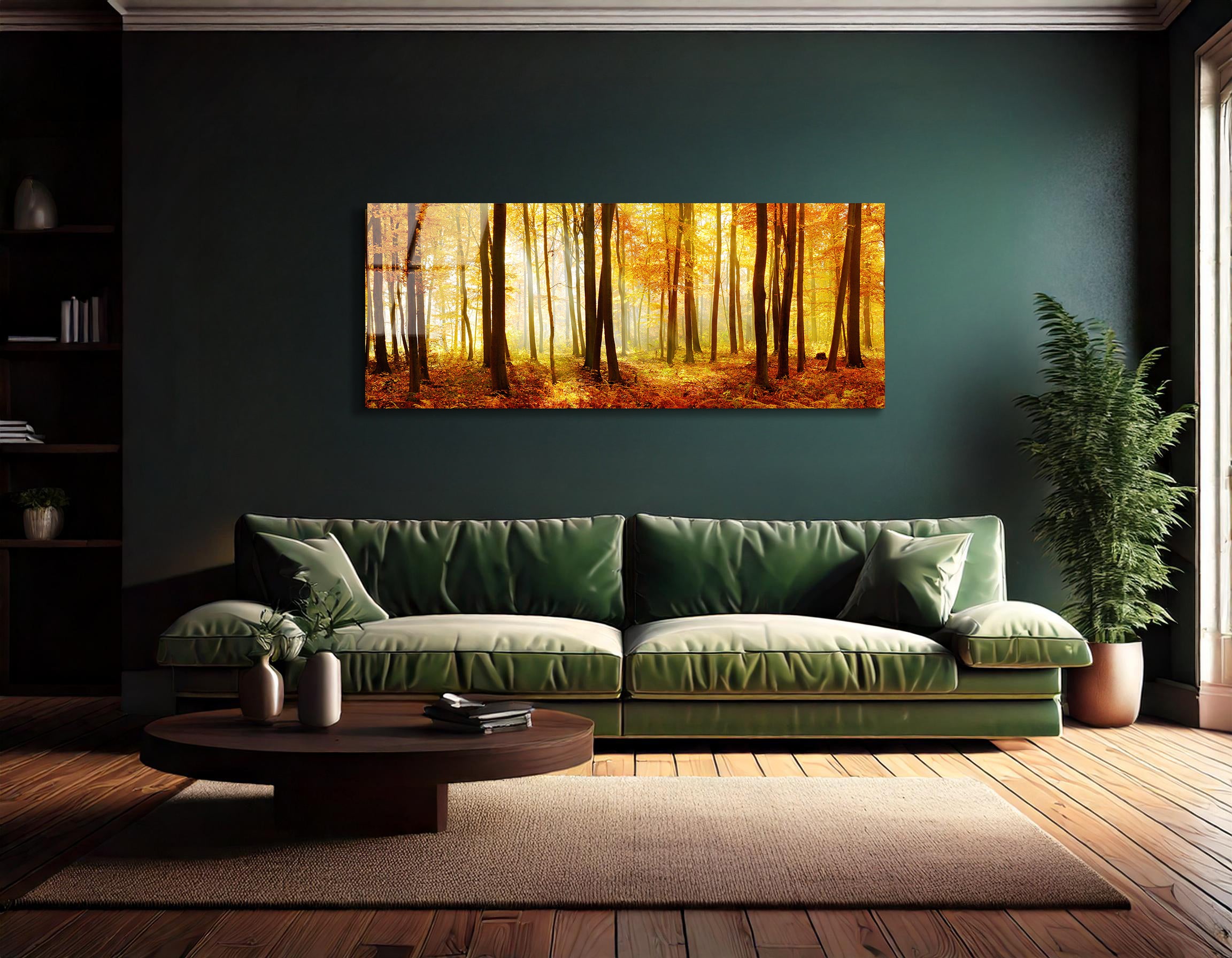 Autumn Forest with Sunbeams and Fog | Premium HD Metal Wall Art
