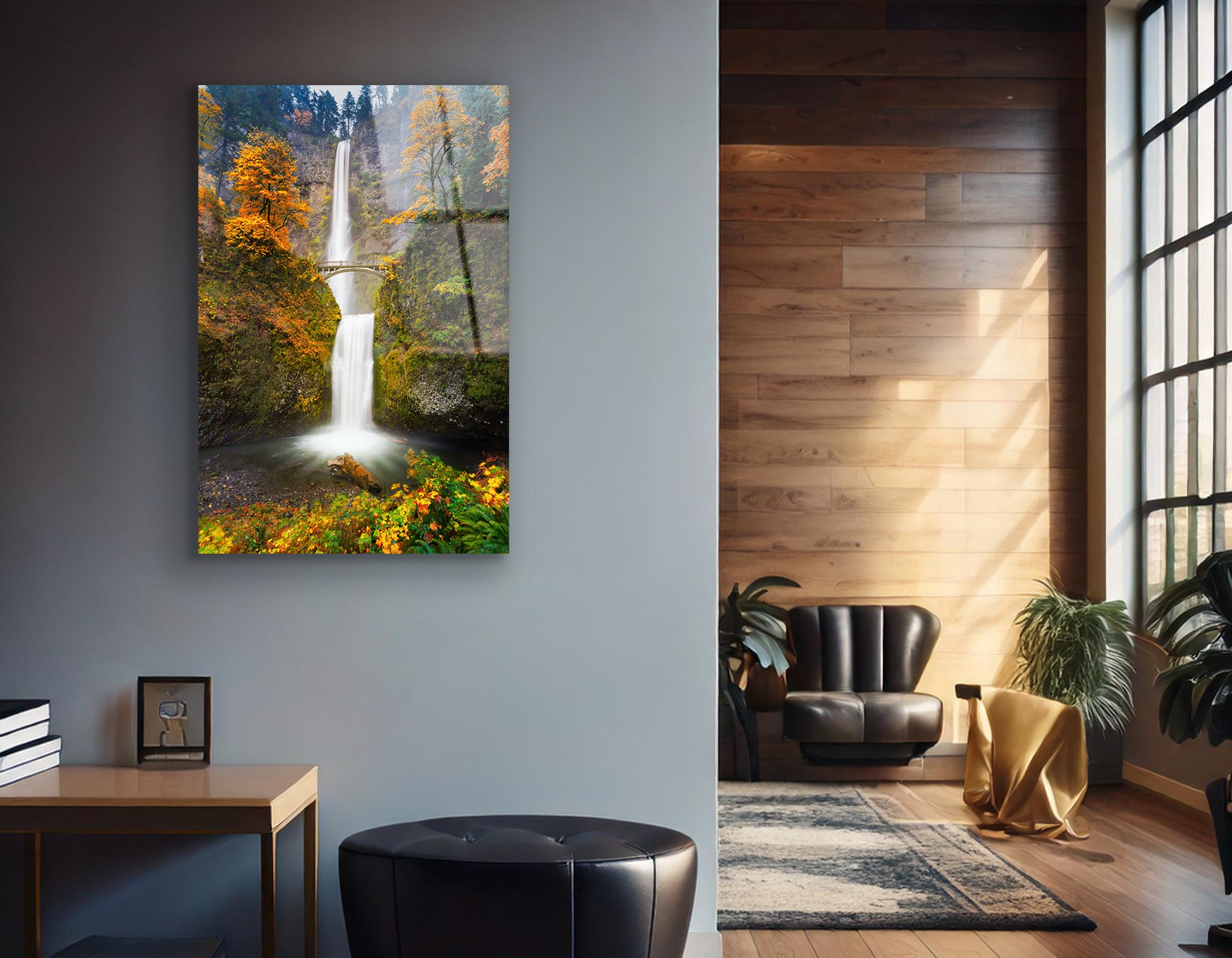 Multnomah Falls in Autumn Colors | Premium HD Metal Wall Art