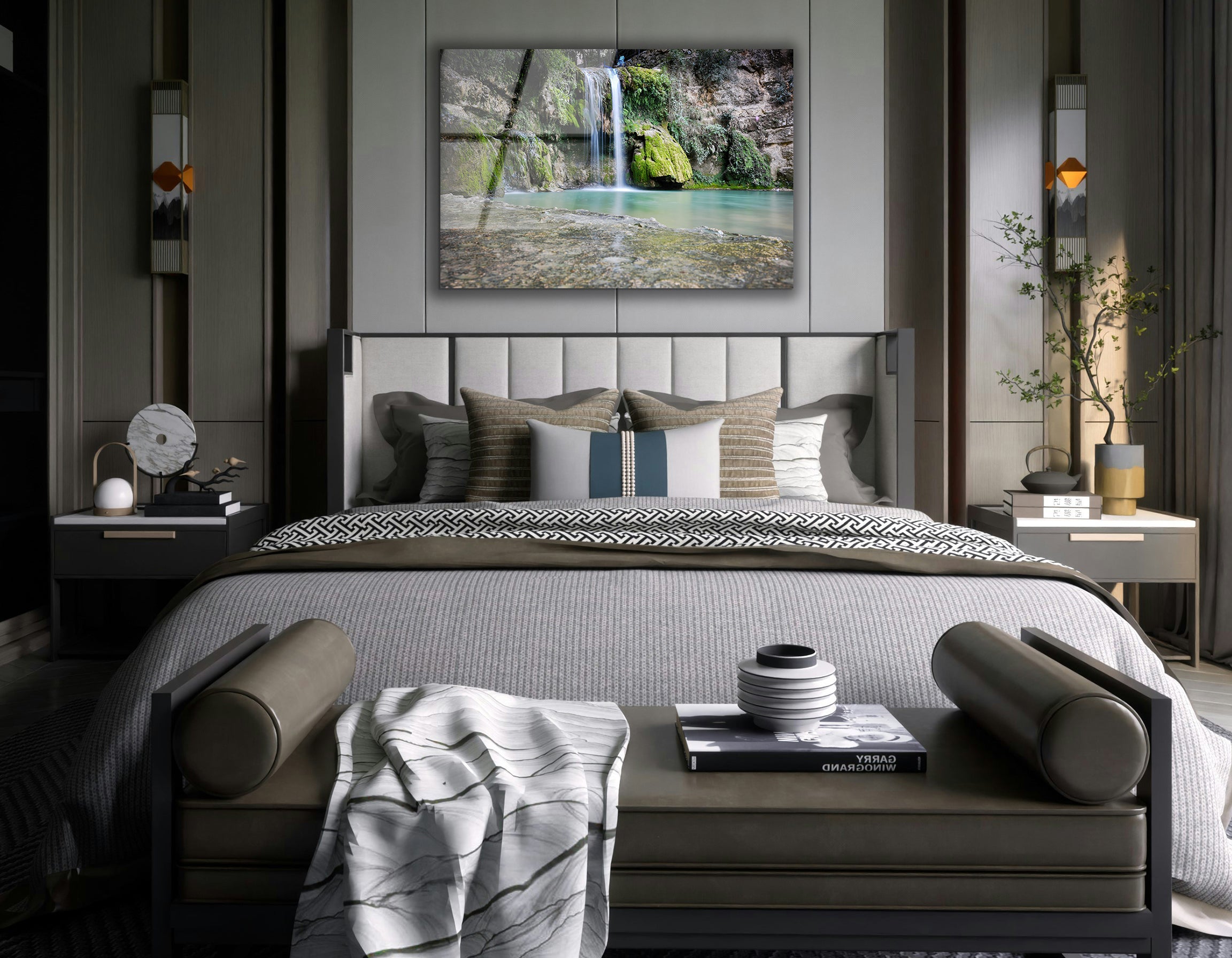 Waterfall in the Forest of Lebanon | Premium HD Metal Wall Art - DezignArt