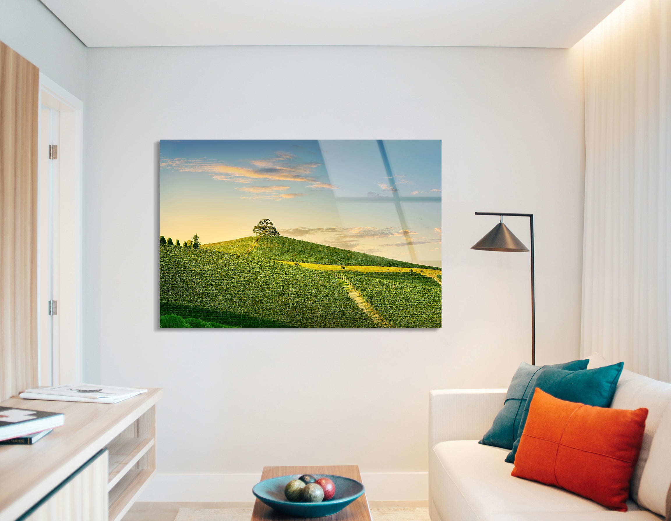 Langhe Vineyards & Cedar of Lebanon at Sunset | Premium HD Metal Wall Art - DezignArt