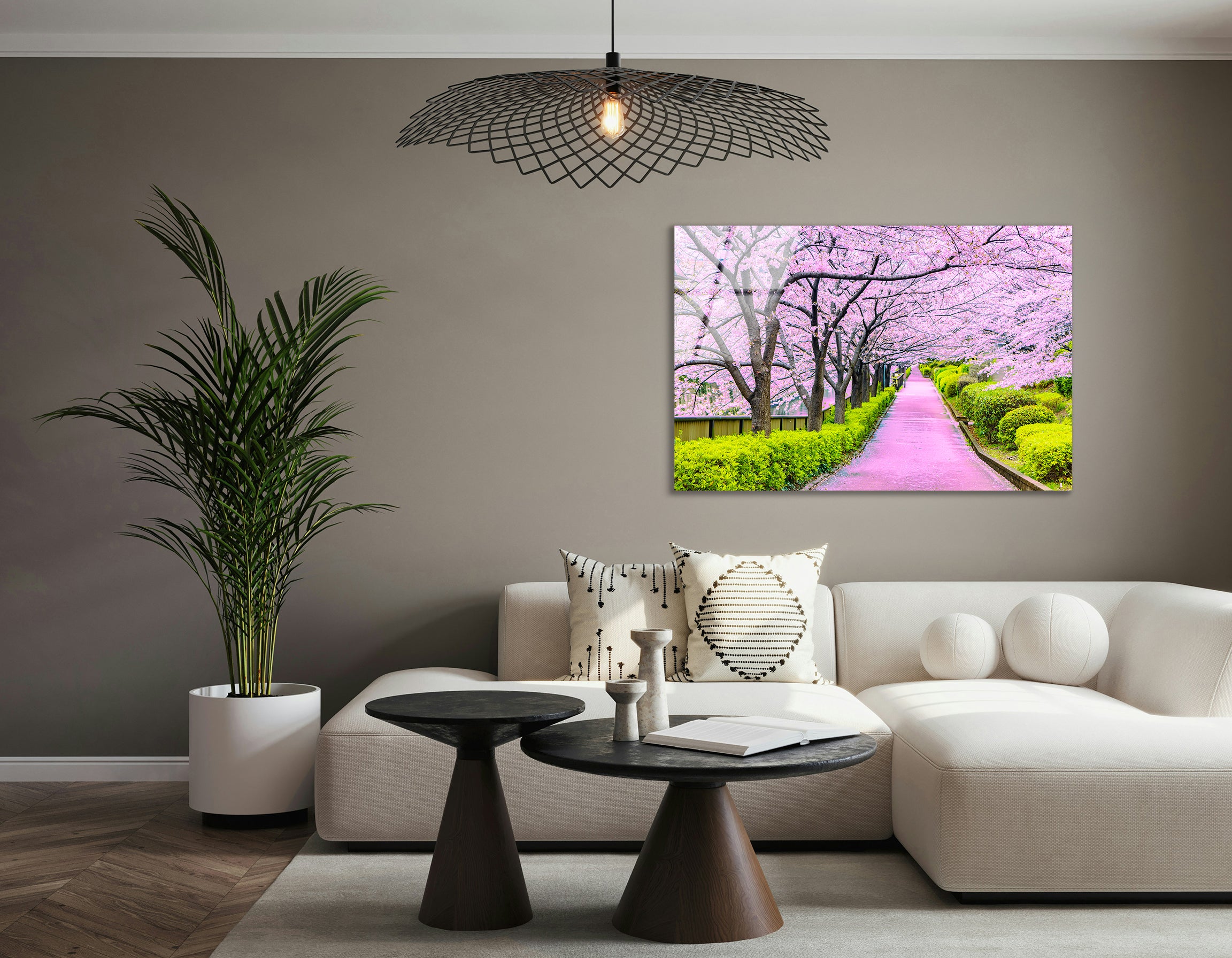 Serene Cherry Blossom Walkway in Tokyo | Premium HD Metal Wall Art