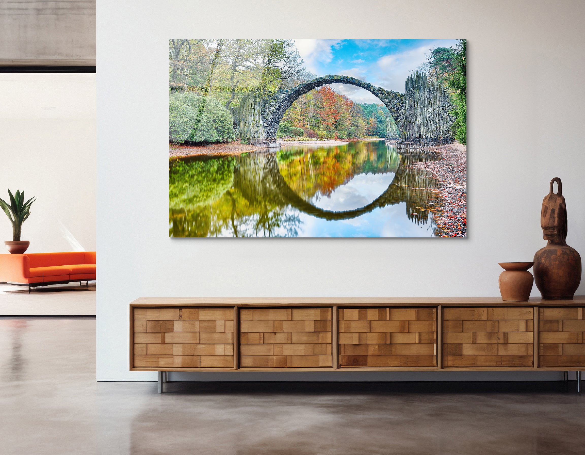 Rakotz Bridge in Autumn Splendor | Premium HD Metal Wall Art