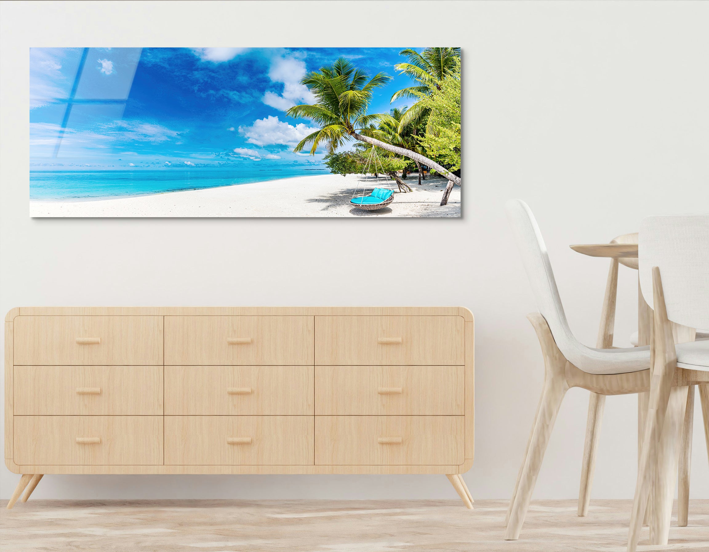 Tropical Beach Paradise with Swing | Premium HD Metal Wall Art