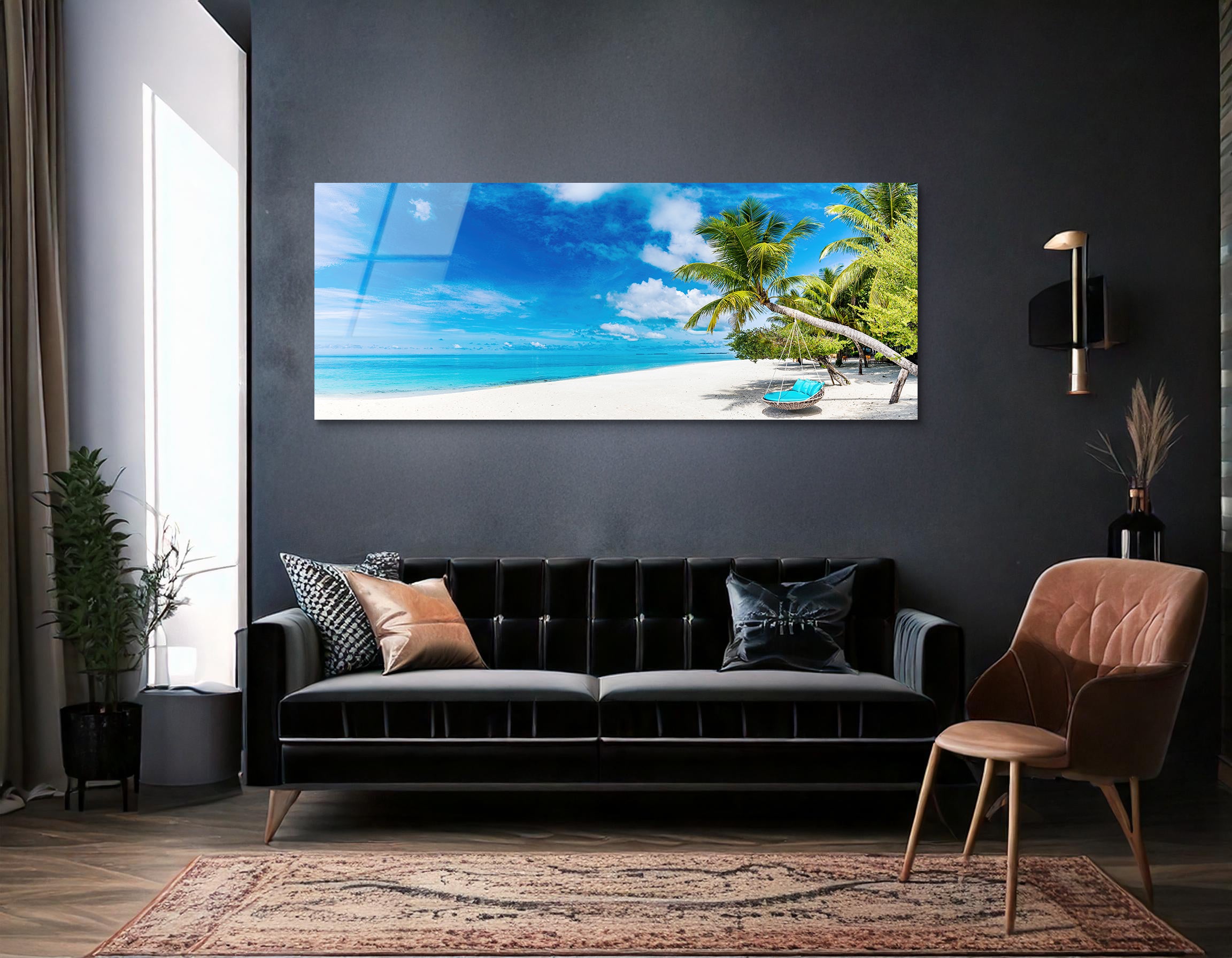 Tropical Beach Paradise with Swing | Premium HD Metal Wall Art