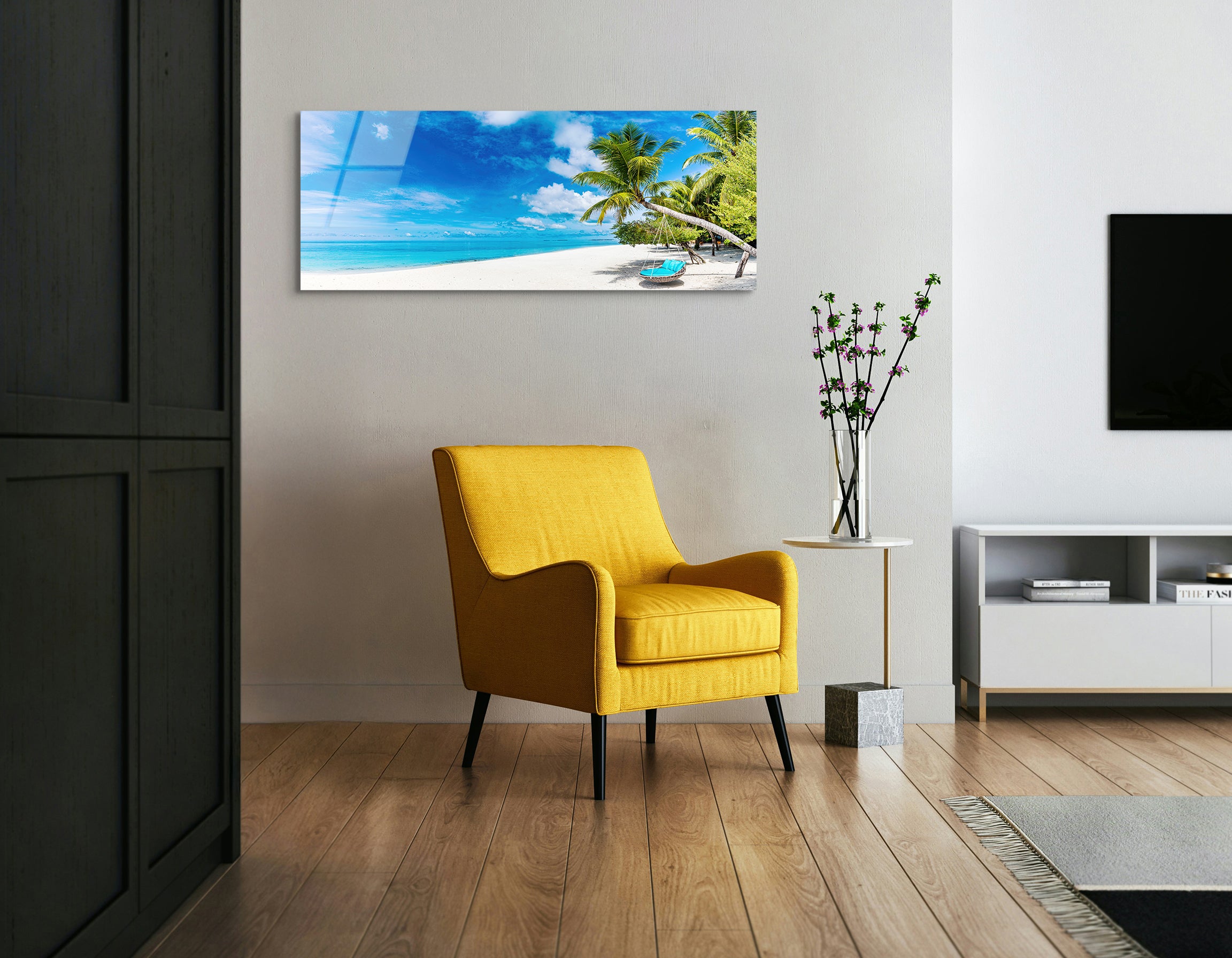 Tropical Beach Paradise with Swing | Premium HD Metal Wall Art