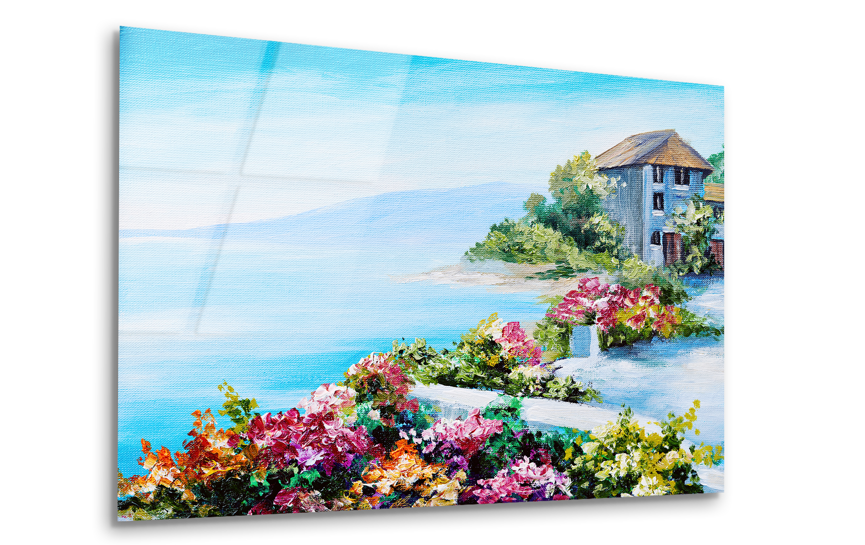 Coastal House with Summer Seascape Drawing | Premium HD Metal Wall Art - DezignArt