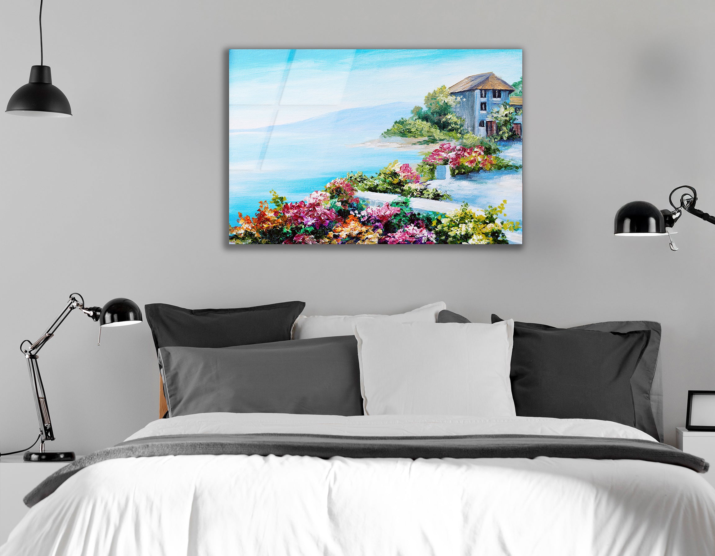 Coastal House with Summer Seascape Drawing | Premium HD Metal Wall Art - DezignArt