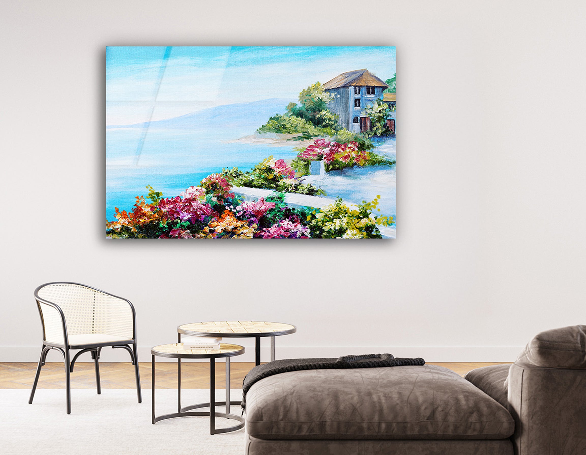 Coastal House with Summer Seascape Drawing | Premium HD Metal Wall Art - DezignArt