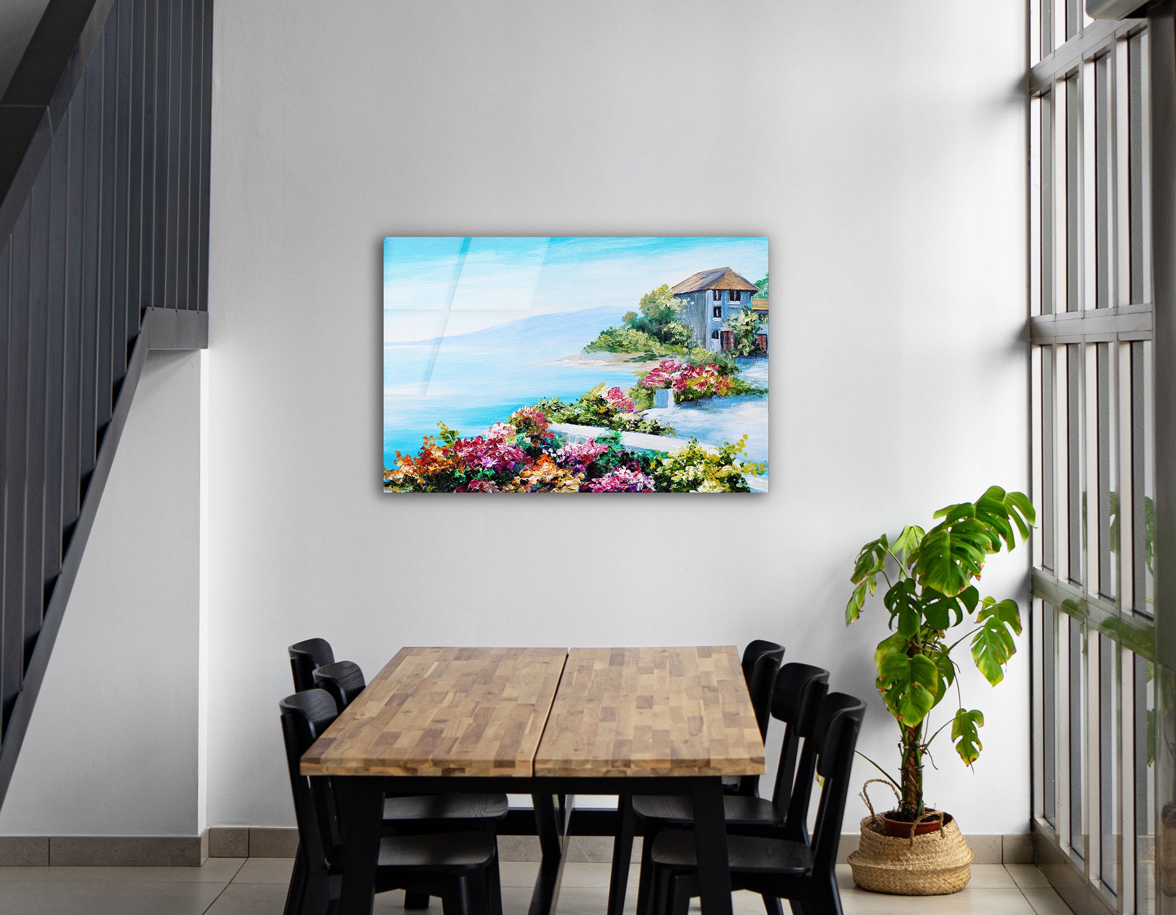 Coastal House with Summer Seascape Drawing | Premium HD Metal Wall Art - DezignArt