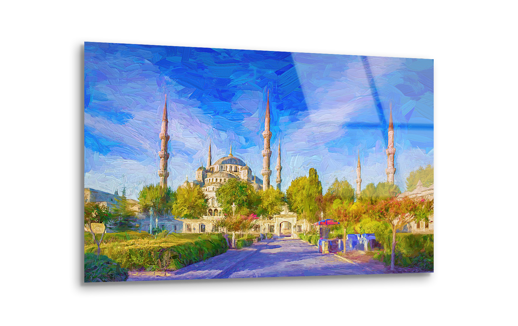 Blue Mosque & Sunny Park Landscape Drawing | Premium HD Metal Wall Art - DezignArt
