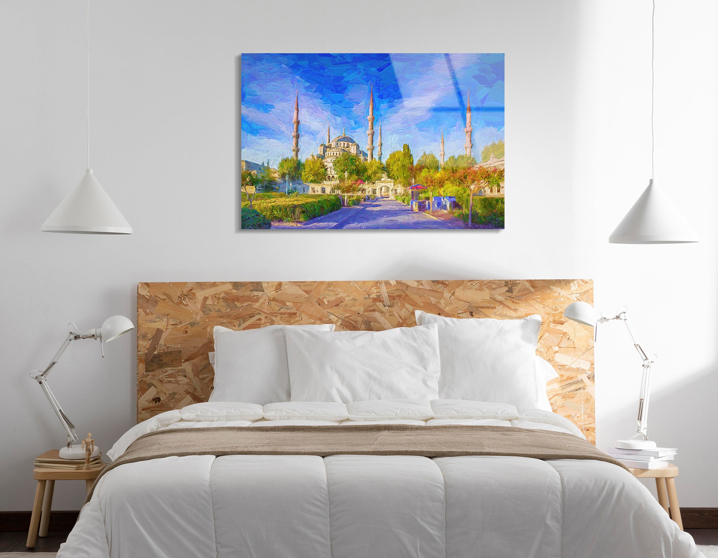 Blue Mosque & Sunny Park Landscape Drawing | Premium HD Metal Wall Art - DezignArt