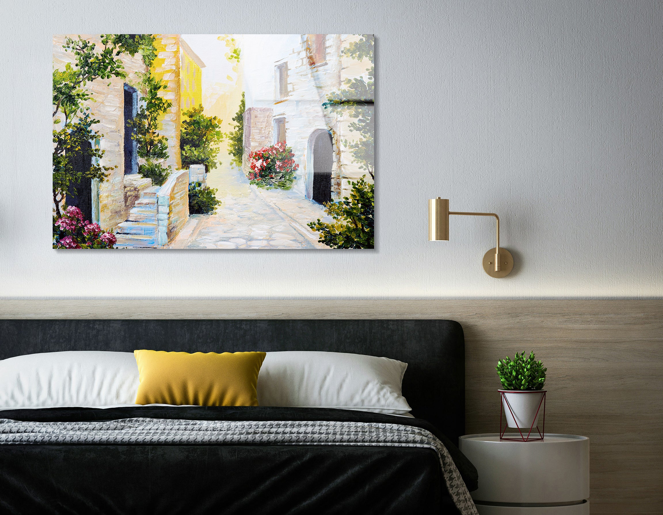 Italian Street Landscape Drawing | Premium HD Metal Wall Art - DezignArt