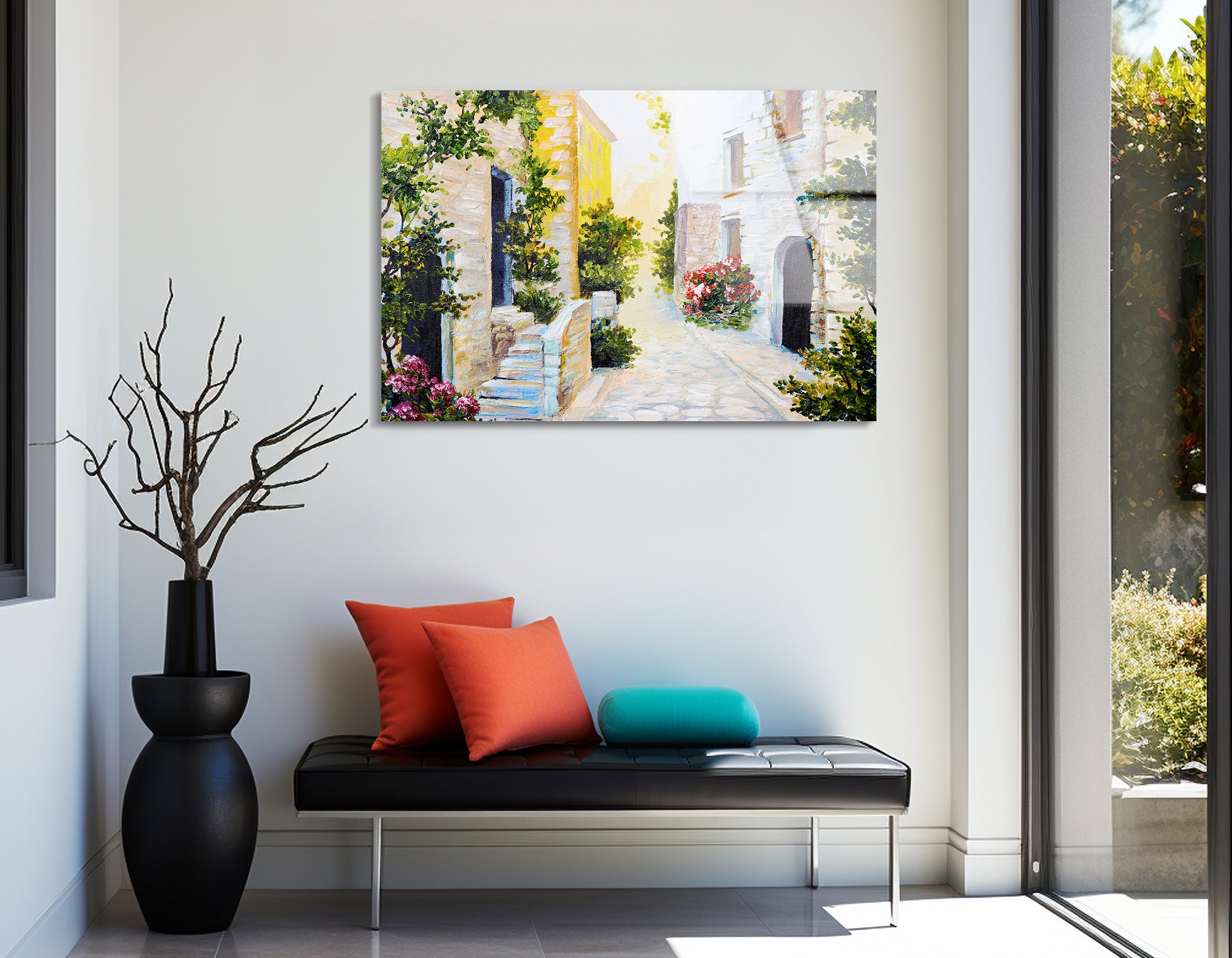 Italian Street Landscape Drawing | Premium HD Metal Wall Art - DezignArt