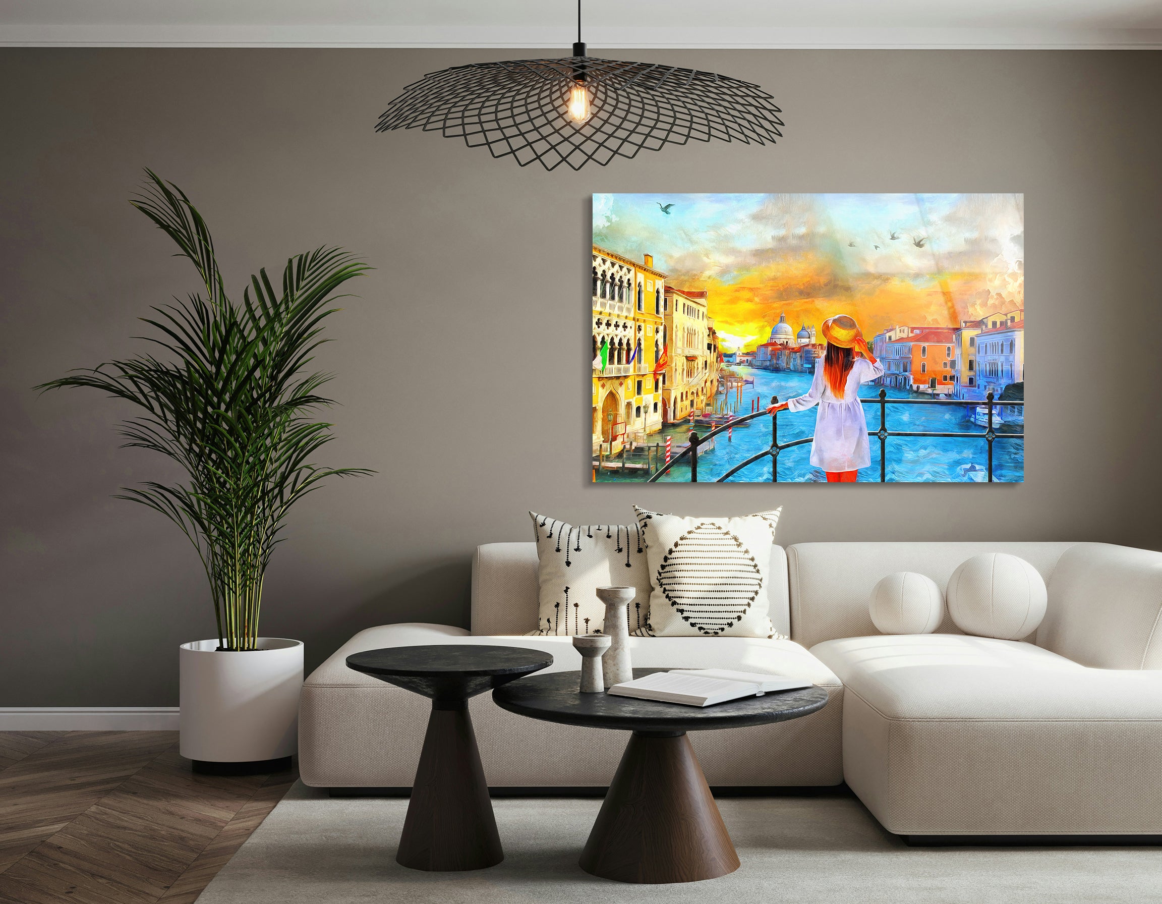 Venice Grand Canal Scene Drawing | Premium HD Metal Wall Art - DezignArt