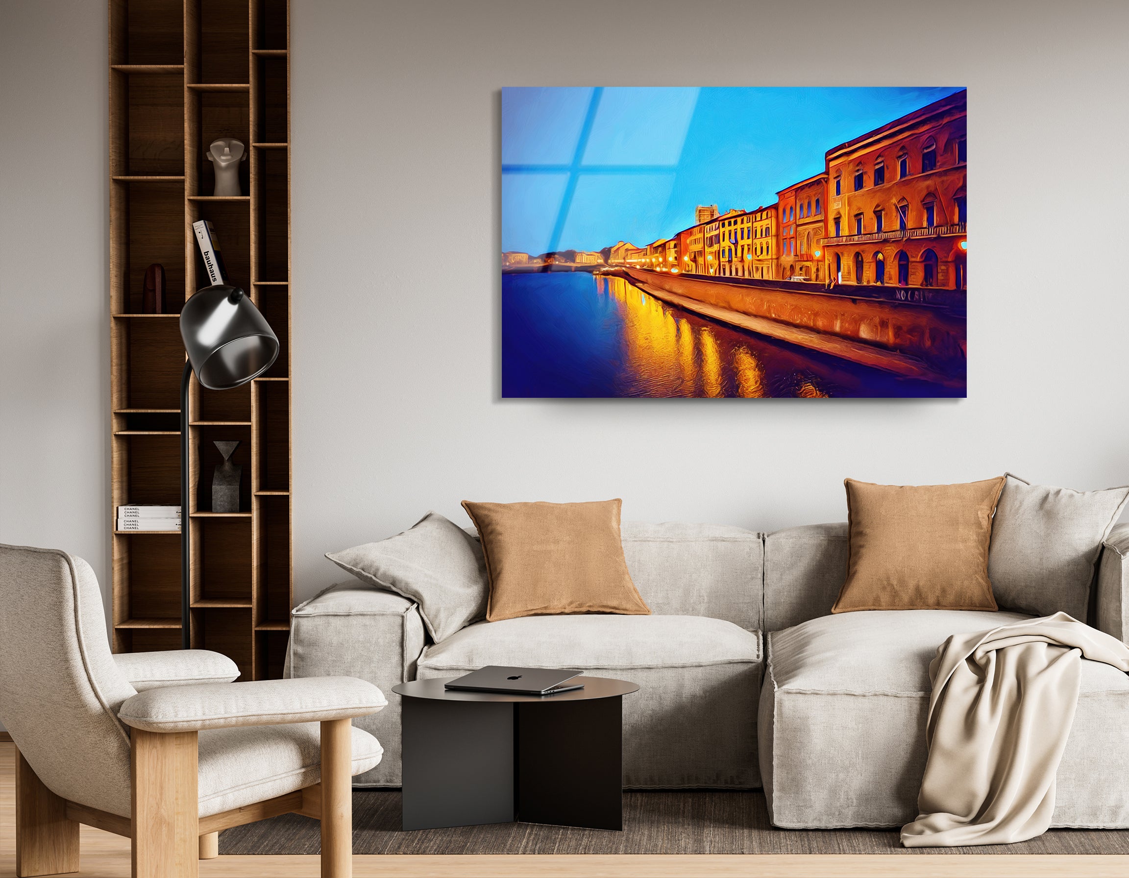 River Arno & Old Italian Houses Drawing | Premium HD Metal Wall Art - DezignArt