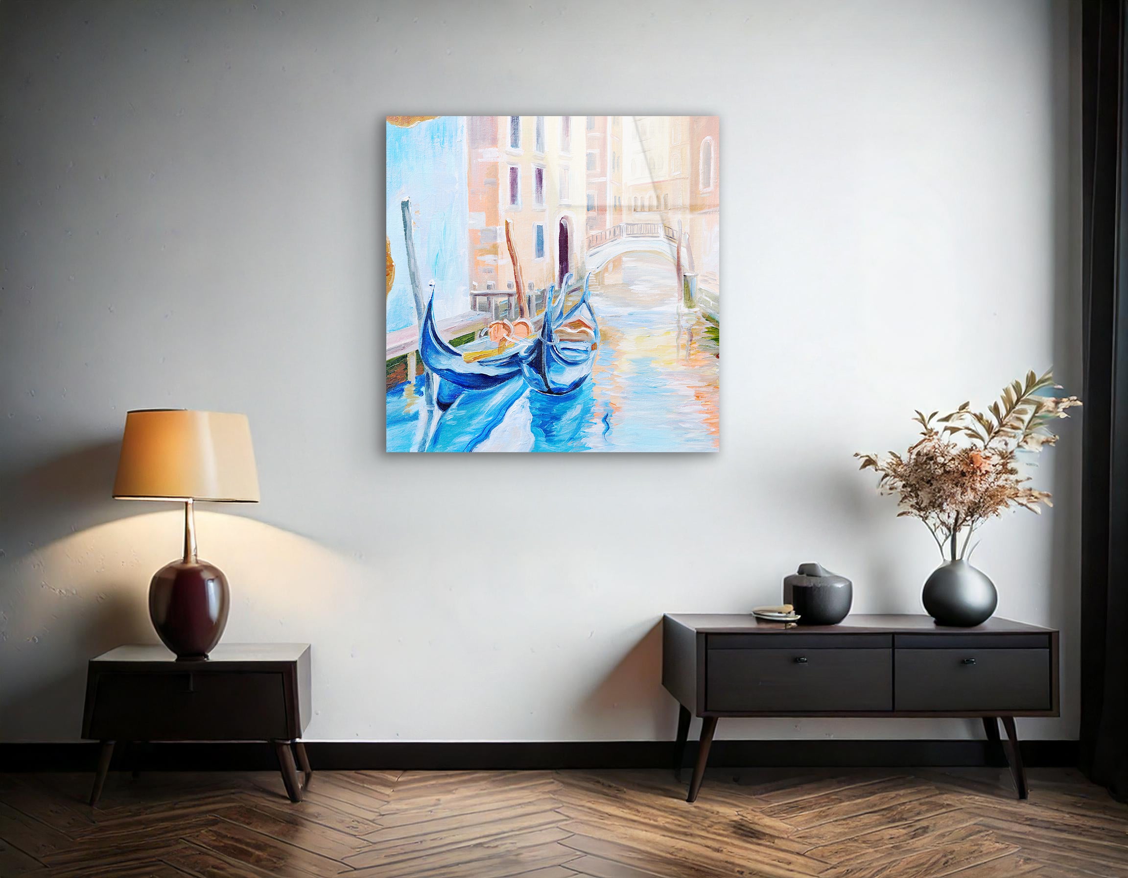 Gondola in Venice - Abstract Summer Day Oil Painting | Premium HD Metal Wall Art