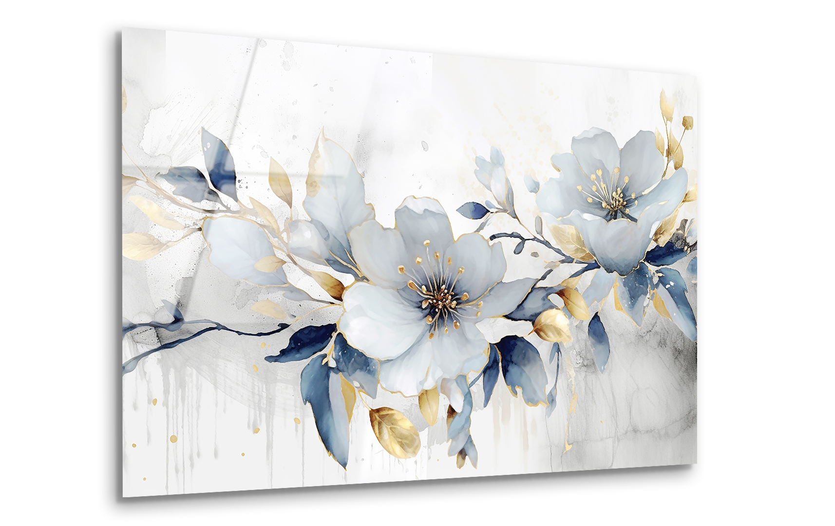 Golden Bloom & Blue Elegance | Premium HD Metal Wall Art - DezignArt