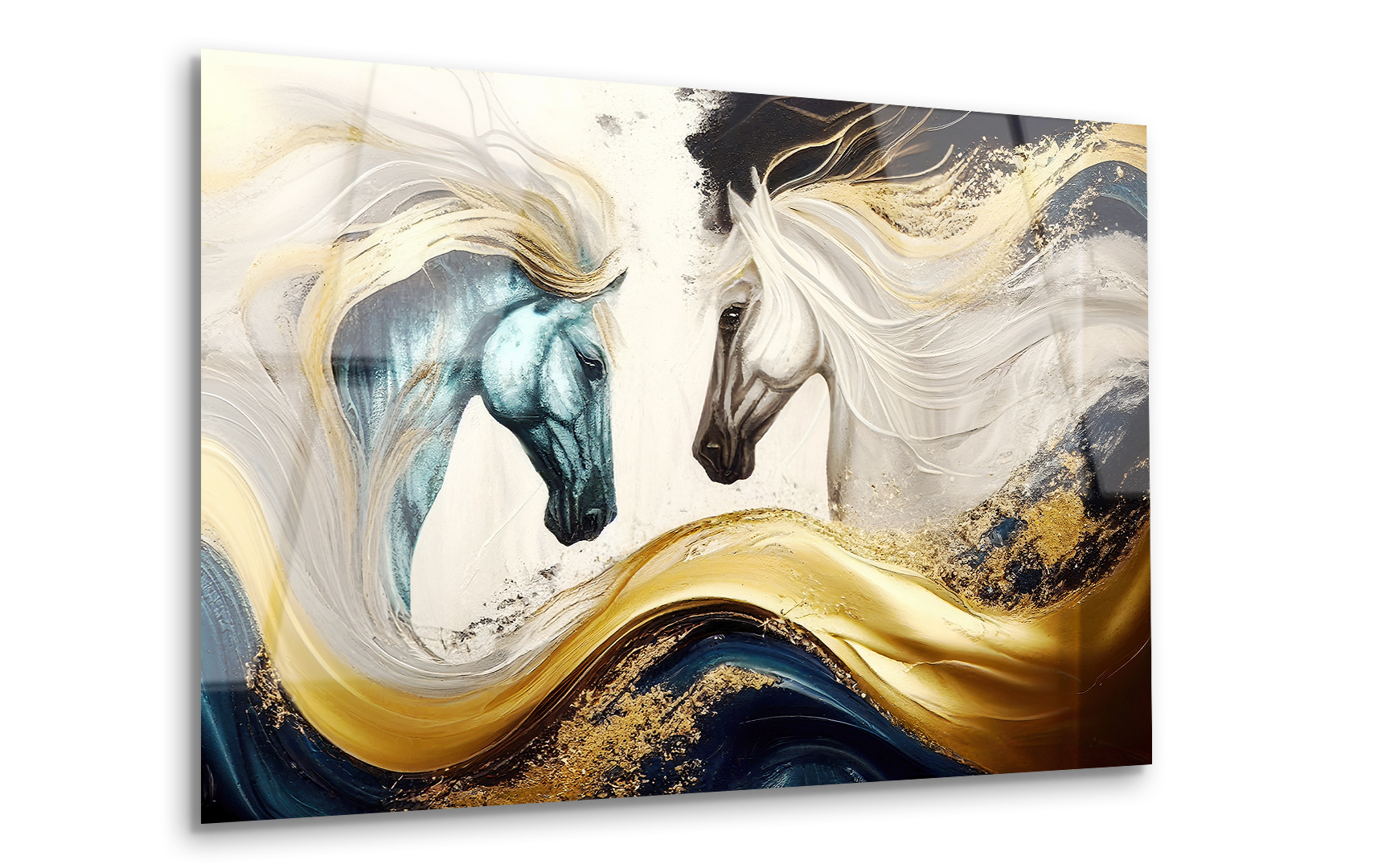 Golden Harmony – Abstract Horses | Premium HD Metal Wall Art - DezignArt