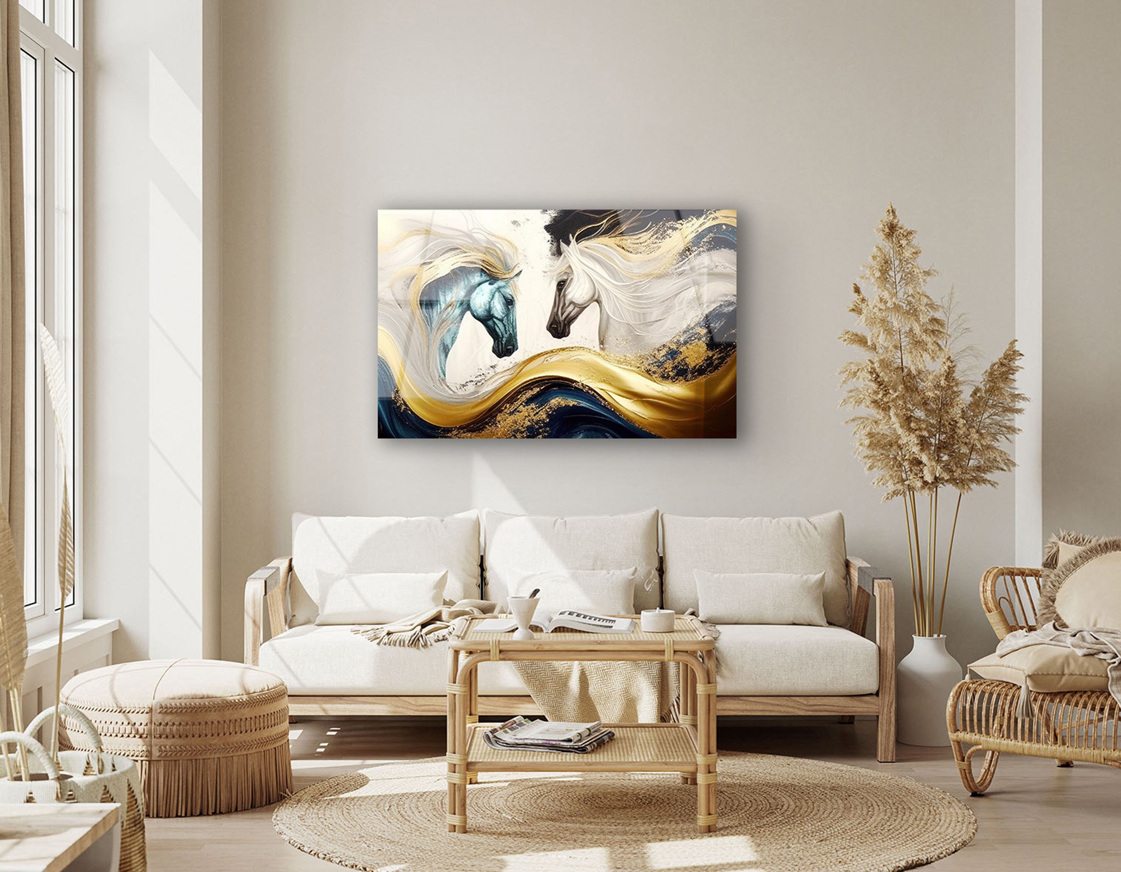 Golden Harmony – Abstract Horses | Premium HD Metal Wall Art - DezignArt