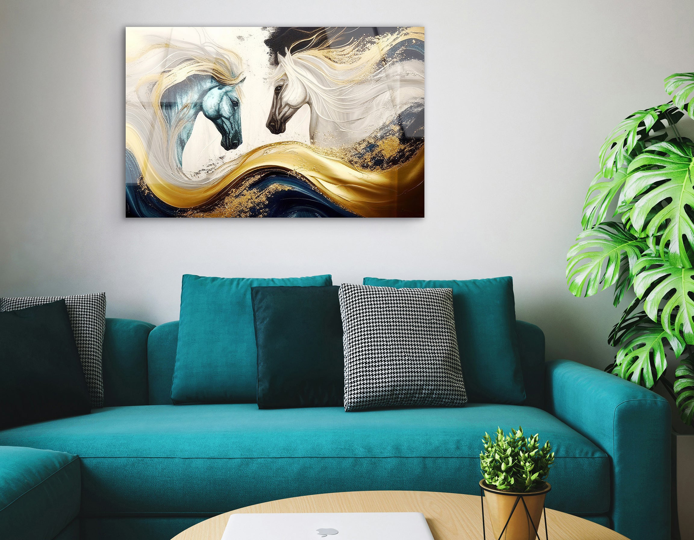 Golden Harmony – Abstract Horses | Premium HD Metal Wall Art - DezignArt