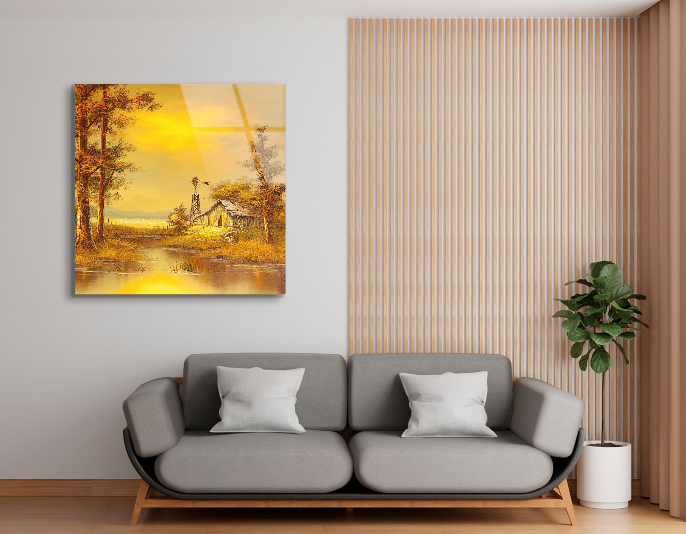 Vintage Country Landscape Oil Painting | Premium HD Metal Wall Art