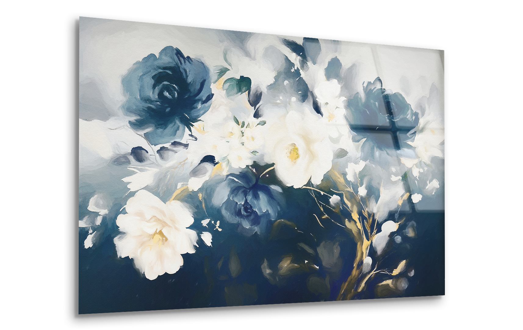 Elegant Rose & Gold Leaves Oil Drawing | Premium HD Metal Wall Art - DezignArt