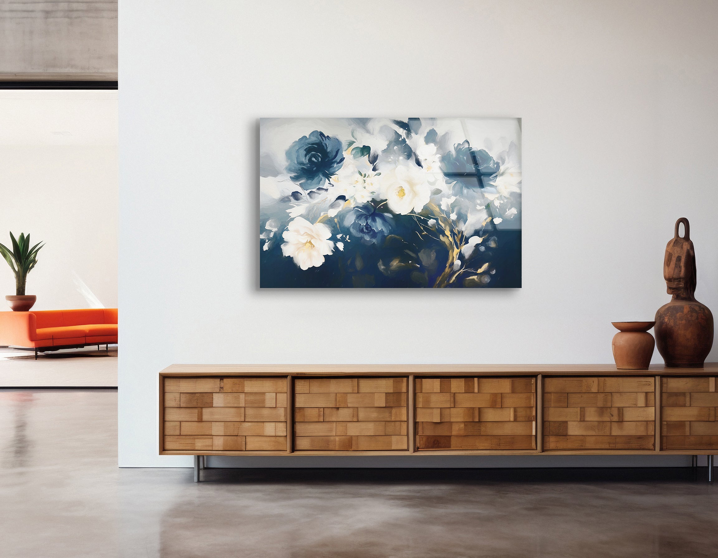 Elegant Rose & Gold Leaves Oil Drawing | Premium HD Metal Wall Art - DezignArt