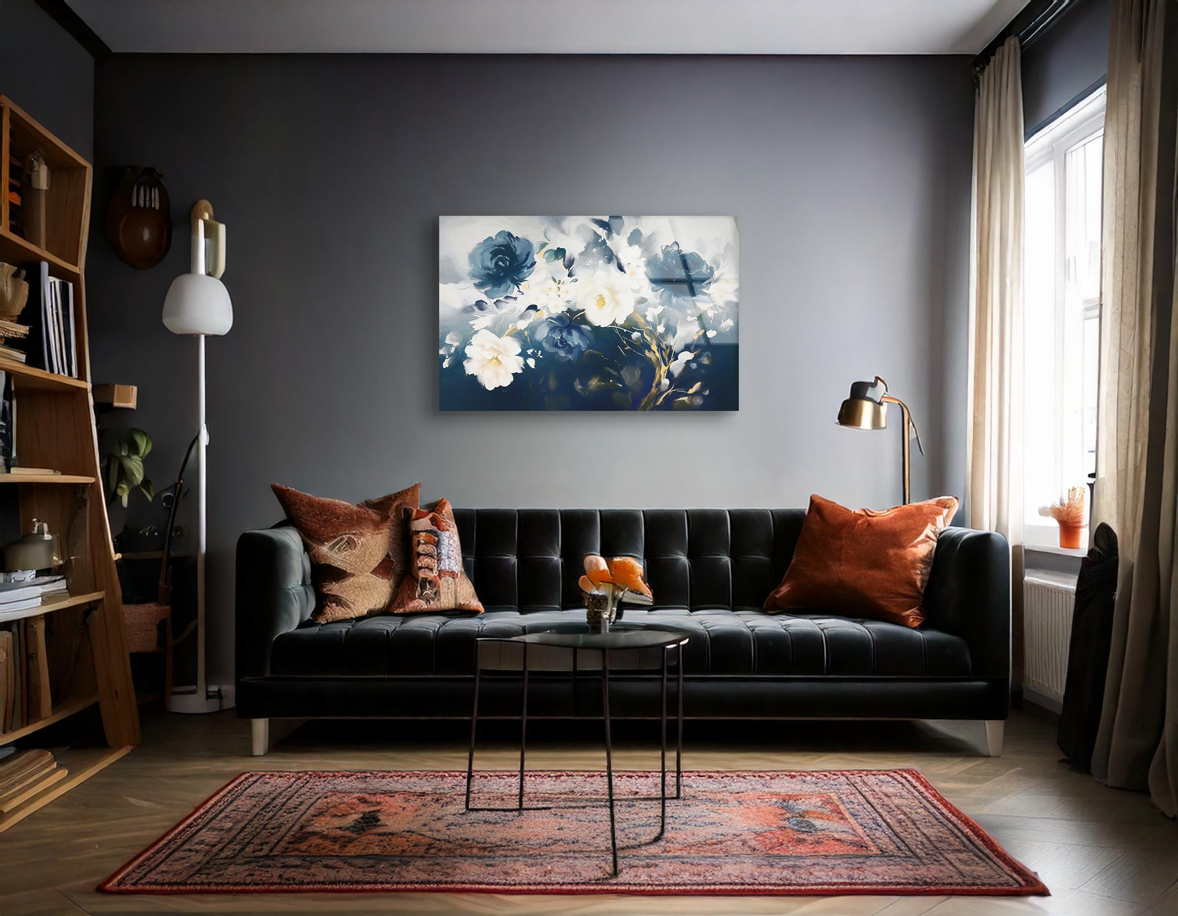 Elegant Rose & Gold Leaves Oil Drawing | Premium HD Metal Wall Art - DezignArt