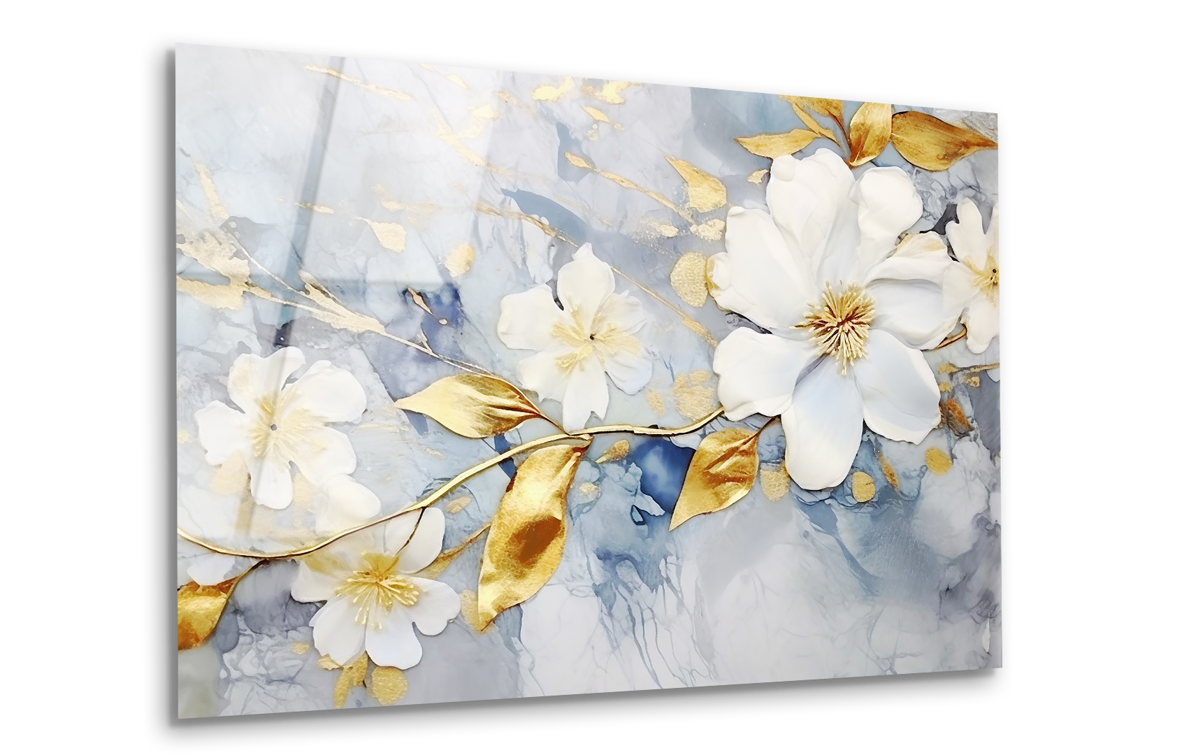 Abstract Floral & Gold Branches | Premium HD Metal Wall Art - DezignArt