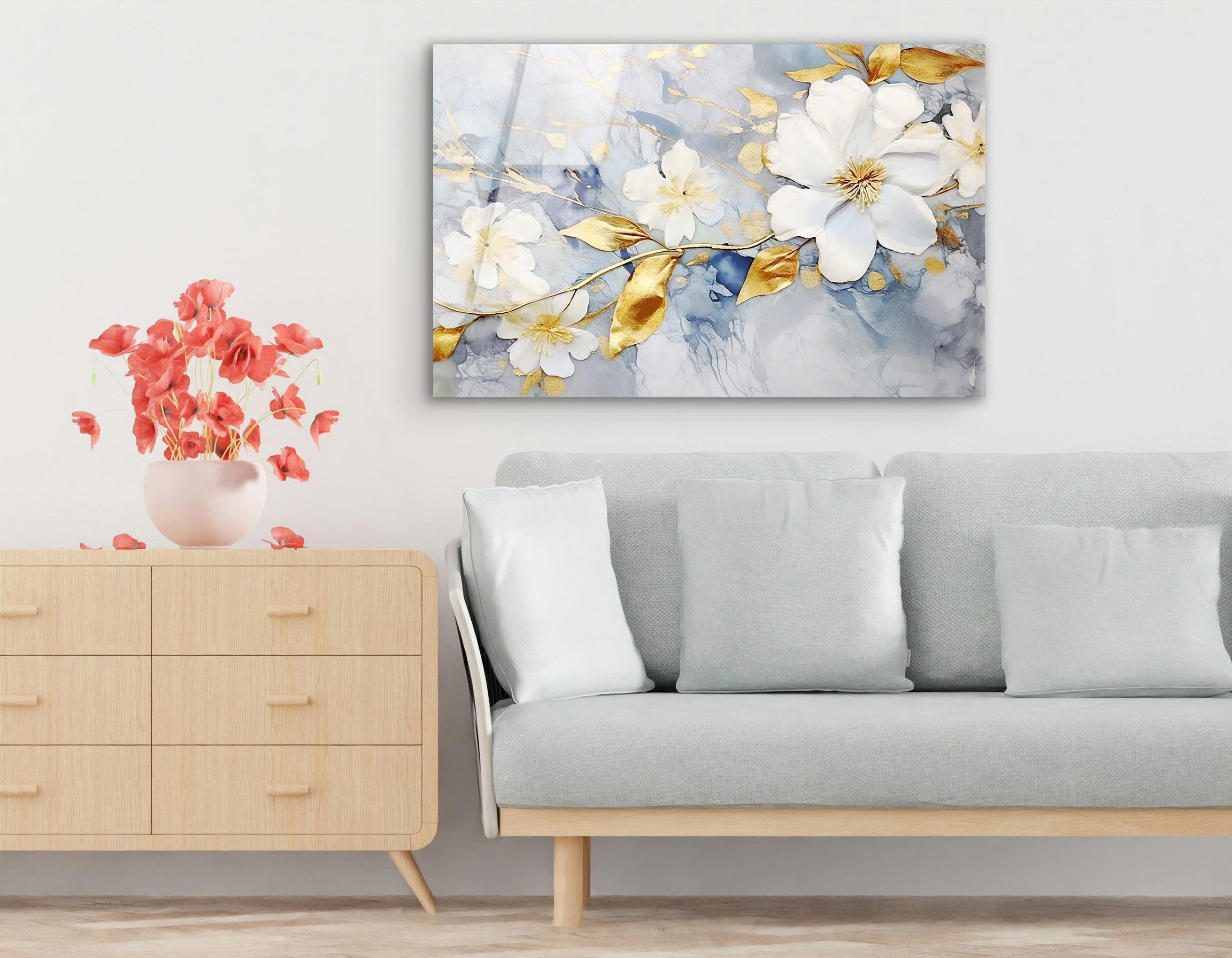 Abstract Floral & Gold Branches | Premium HD Metal Wall Art - DezignArt