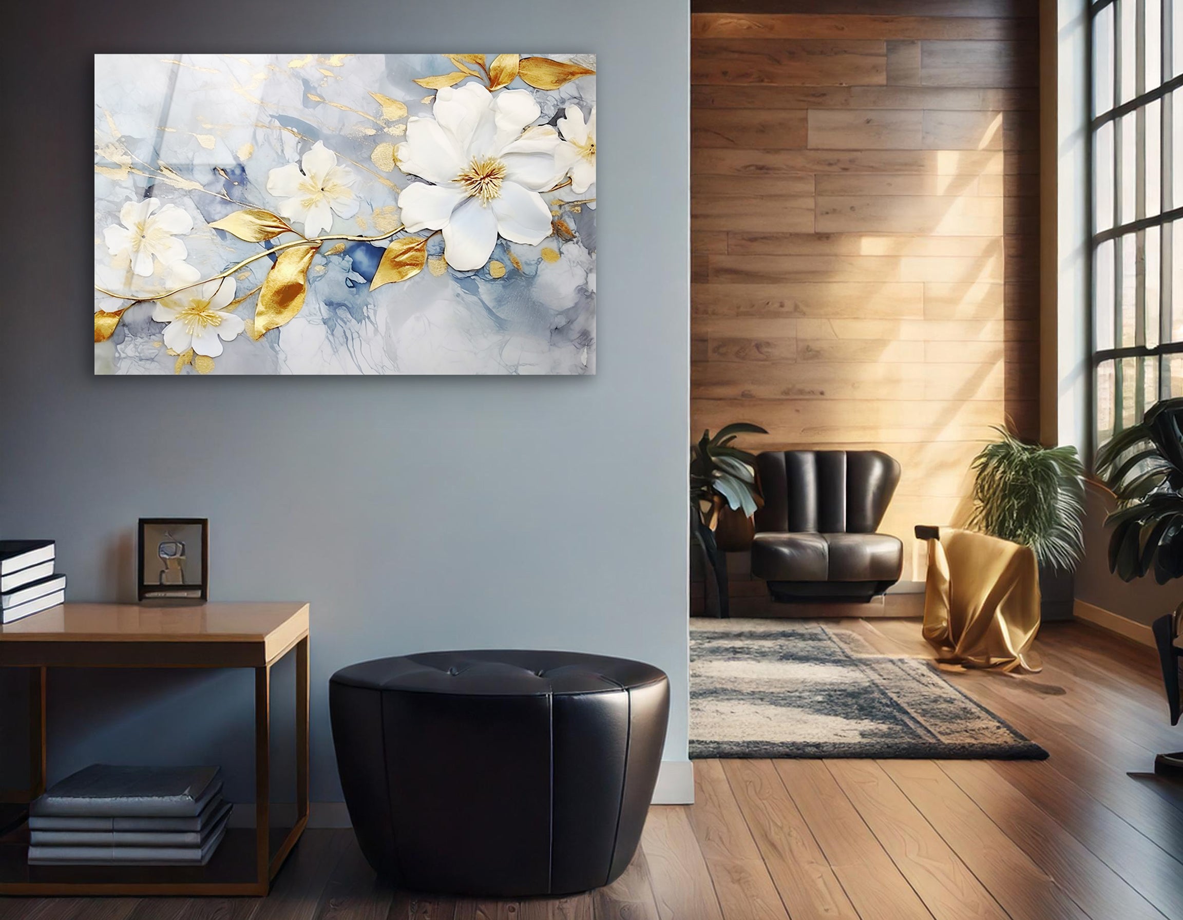 Abstract Floral & Gold Branches | Premium HD Metal Wall Art - DezignArt