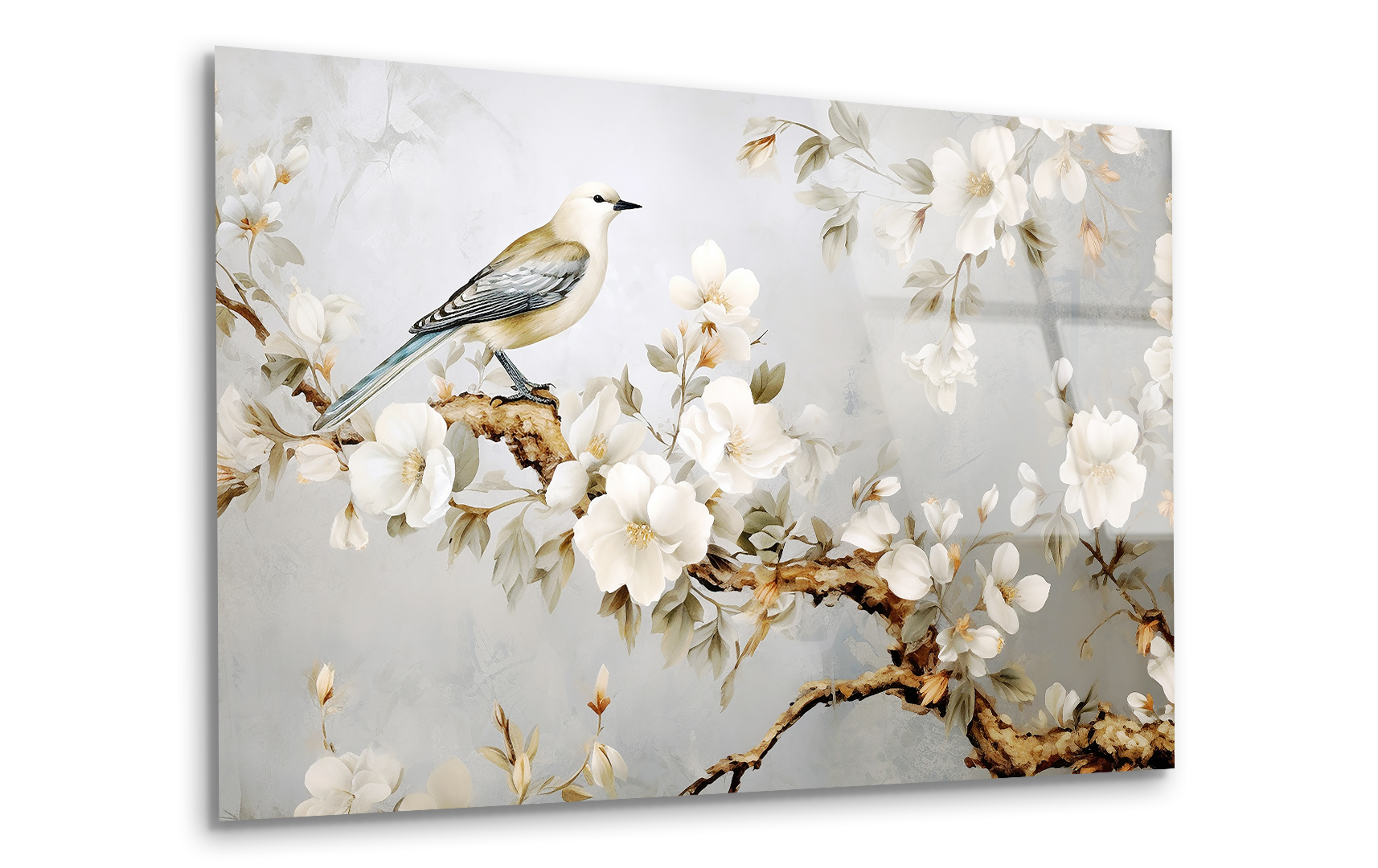 Bird on Blossom Tree Abstract Drawing | Premium HD Metal Wall Art - DezignArt