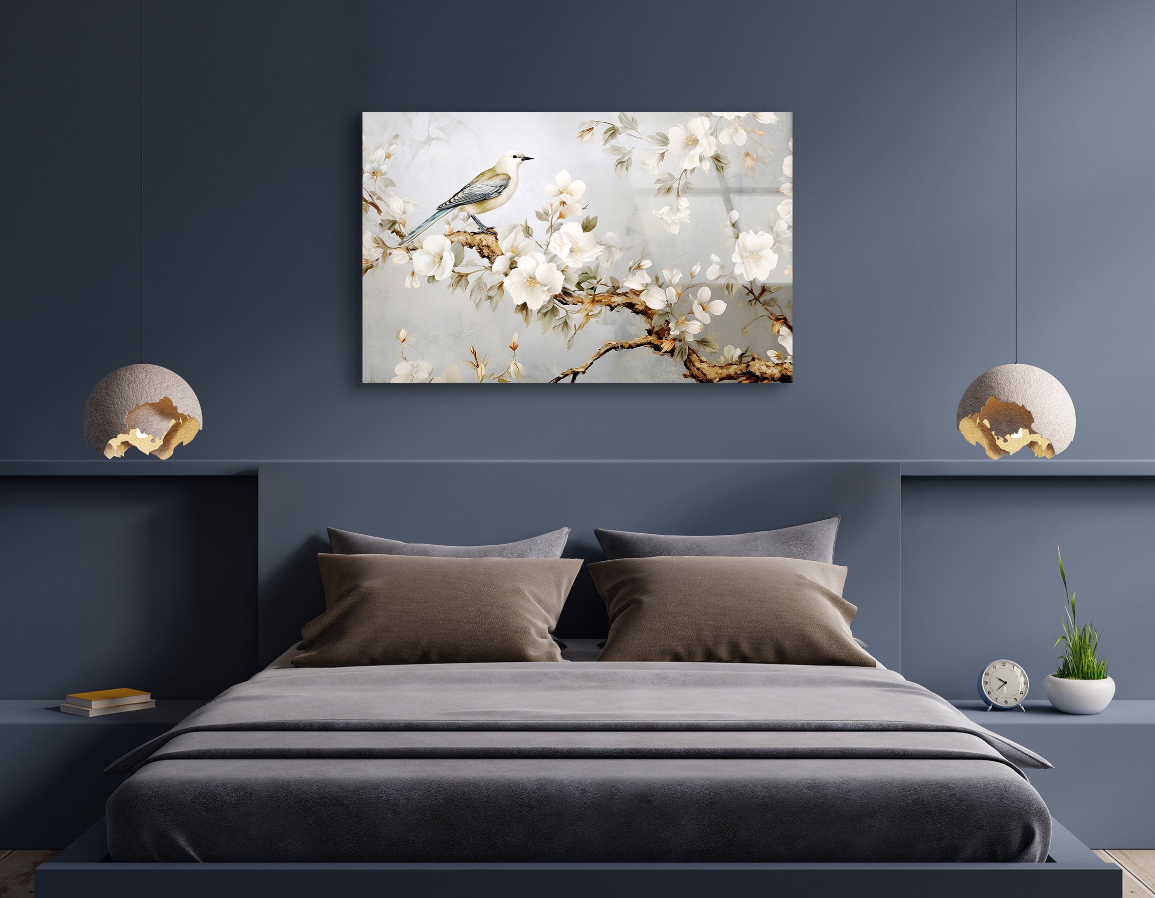 Bird on Blossom Tree Abstract Drawing | Premium HD Metal Wall Art - DezignArt