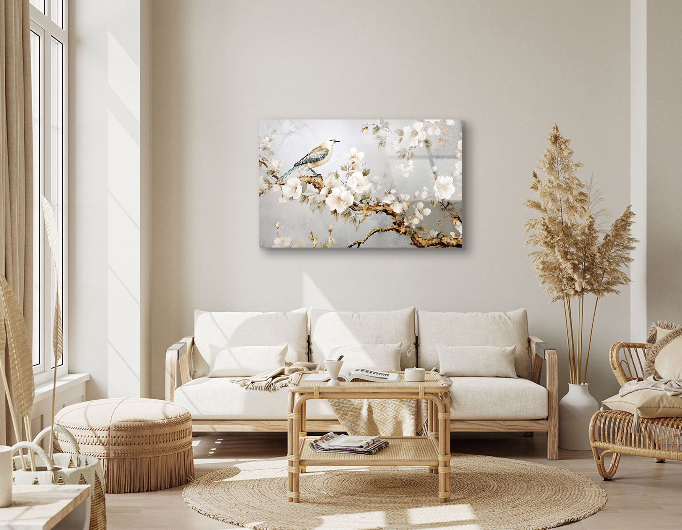 Bird on Blossom Tree Abstract Drawing | Premium HD Metal Wall Art - DezignArt