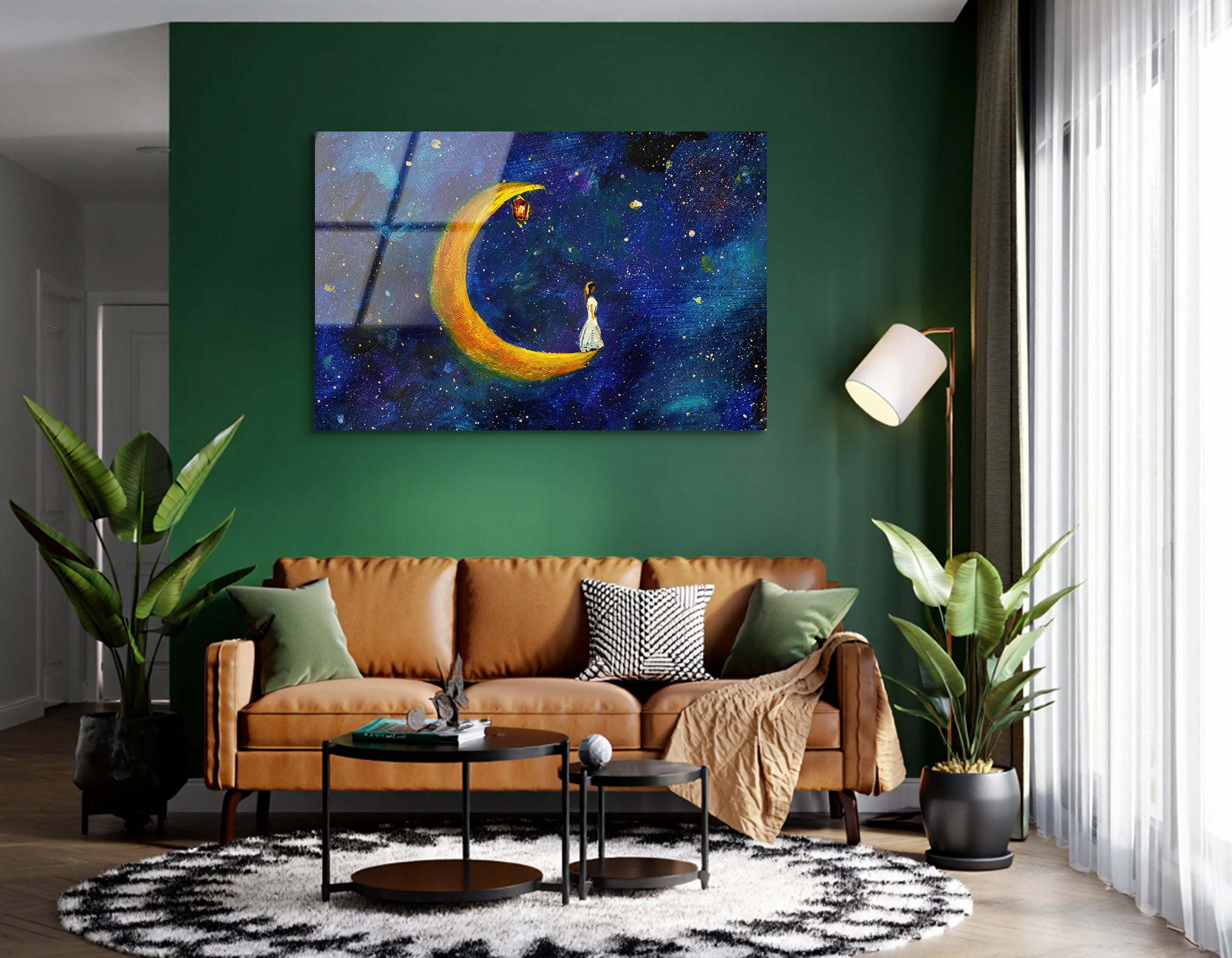 Girl on the Moon Oil Painting | Premium HD Metal Wall Art