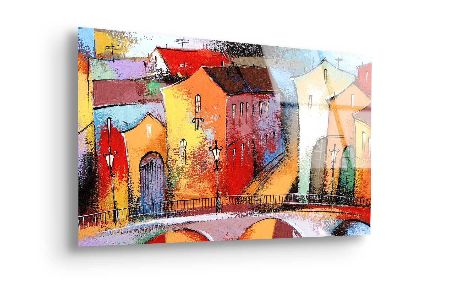Fairytale Town in Orange Hues | Premium HD Metal Wall Art