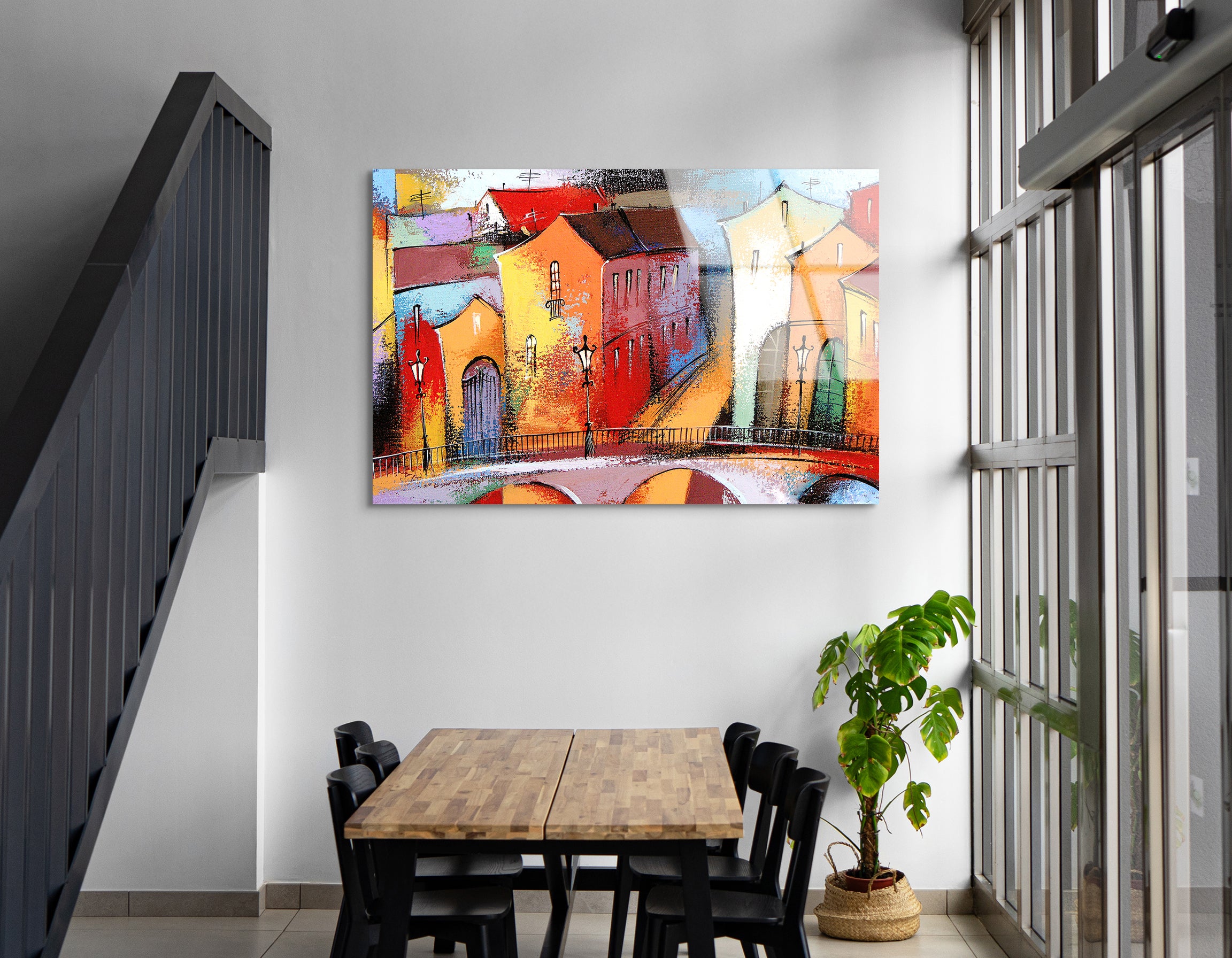 Fairytale Town in Orange Hues | Premium HD Metal Wall Art