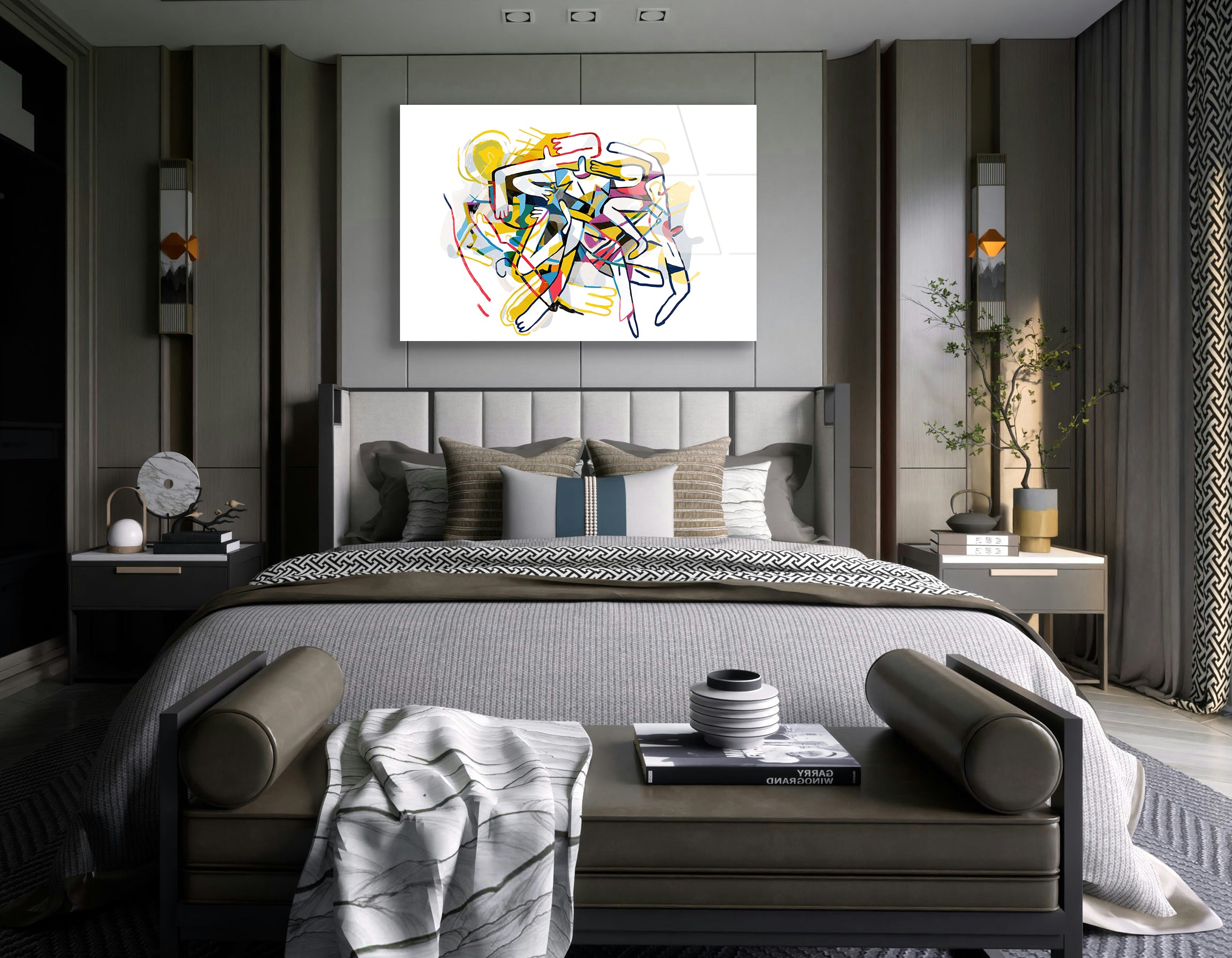 Abstract Cubism People Drawing | Premium HD Metal Wall Art - DezignArt