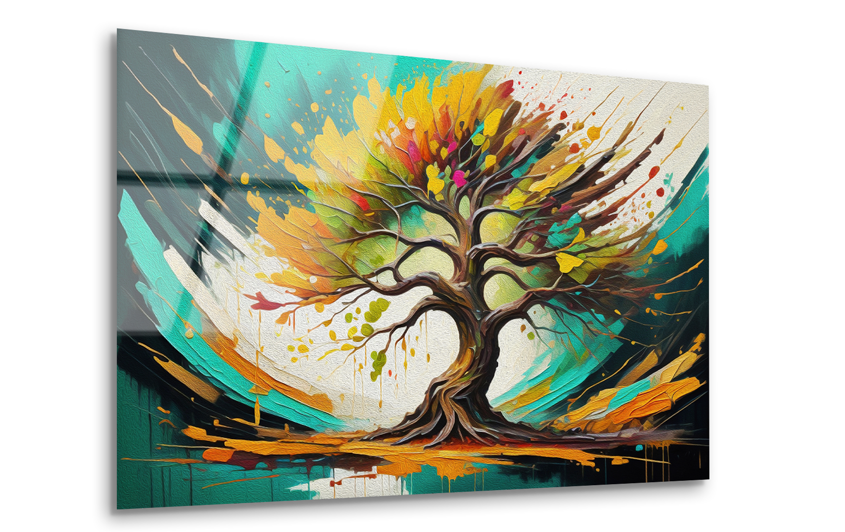 Modern Stylized Tree Oil Painting | Premium HD Metal Wall Art - DezignArt