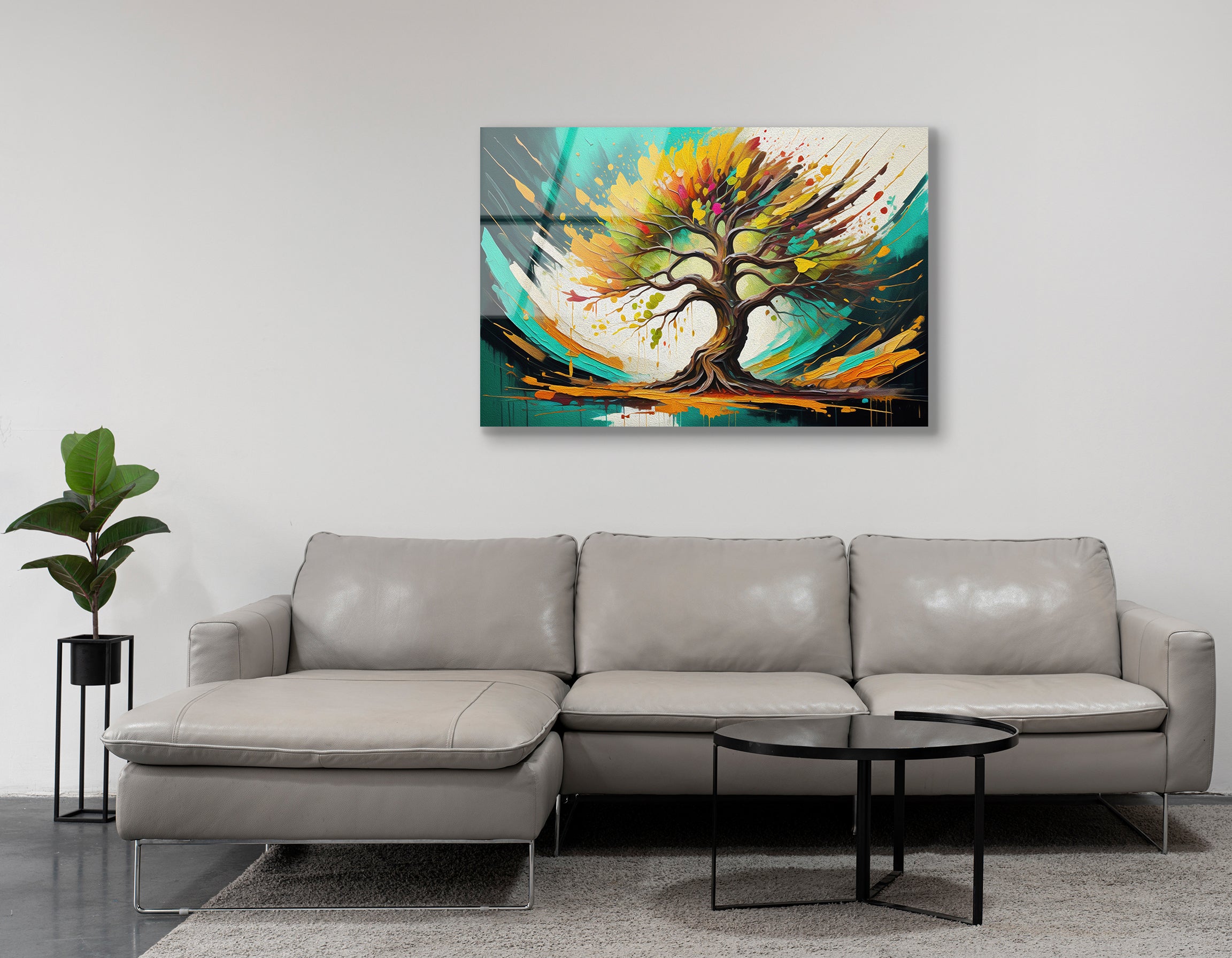 Modern Stylized Tree Oil Painting | Premium HD Metal Wall Art - DezignArt