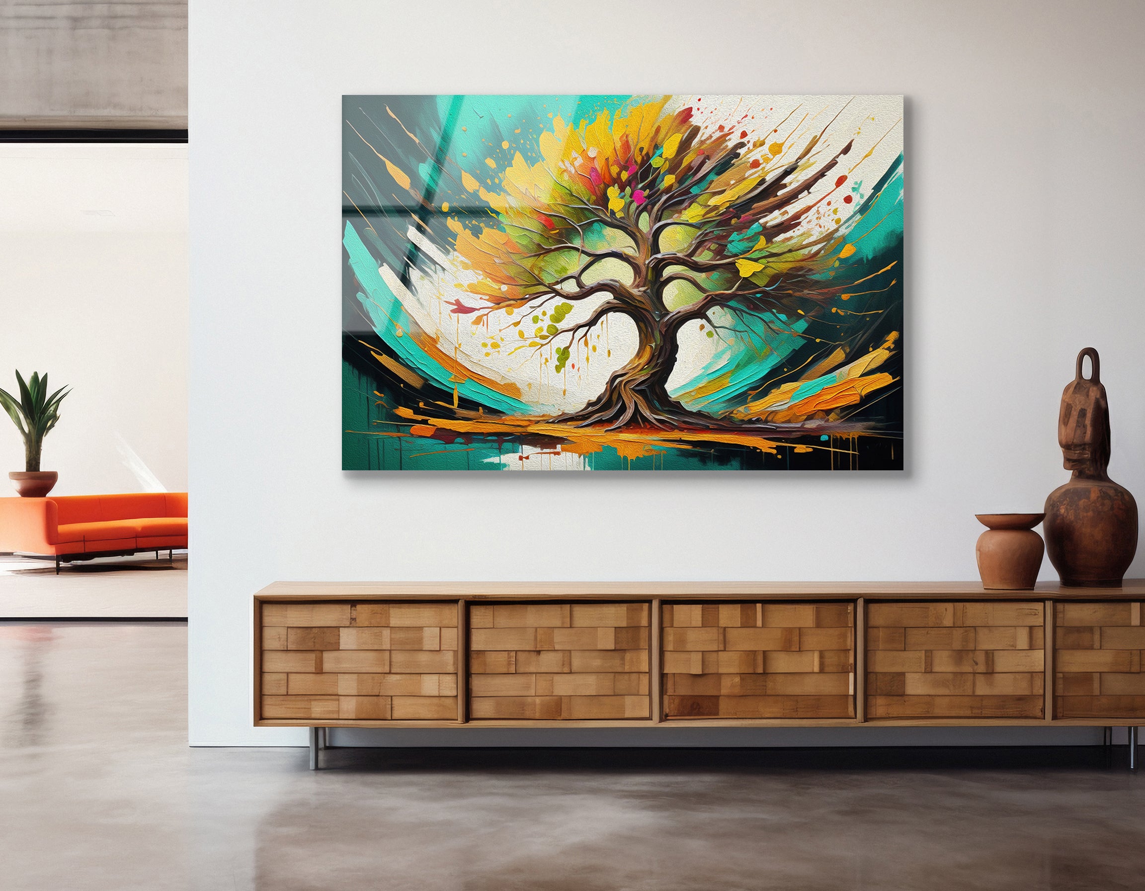 Modern Stylized Tree Oil Painting | Premium HD Metal Wall Art - DezignArt