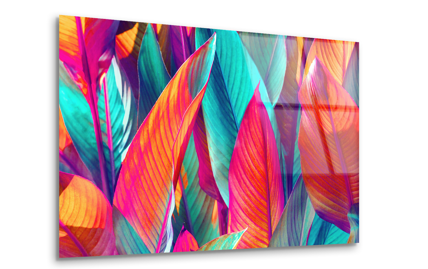 Red & Emerald Green Tropical Leaves | Premium HD Metal Wall Art - DezignArt