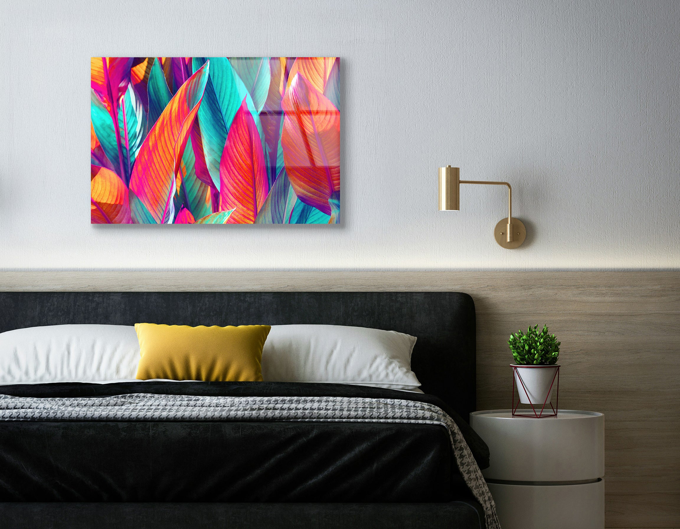 Red & Emerald Green Tropical Leaves | Premium HD Metal Wall Art - DezignArt